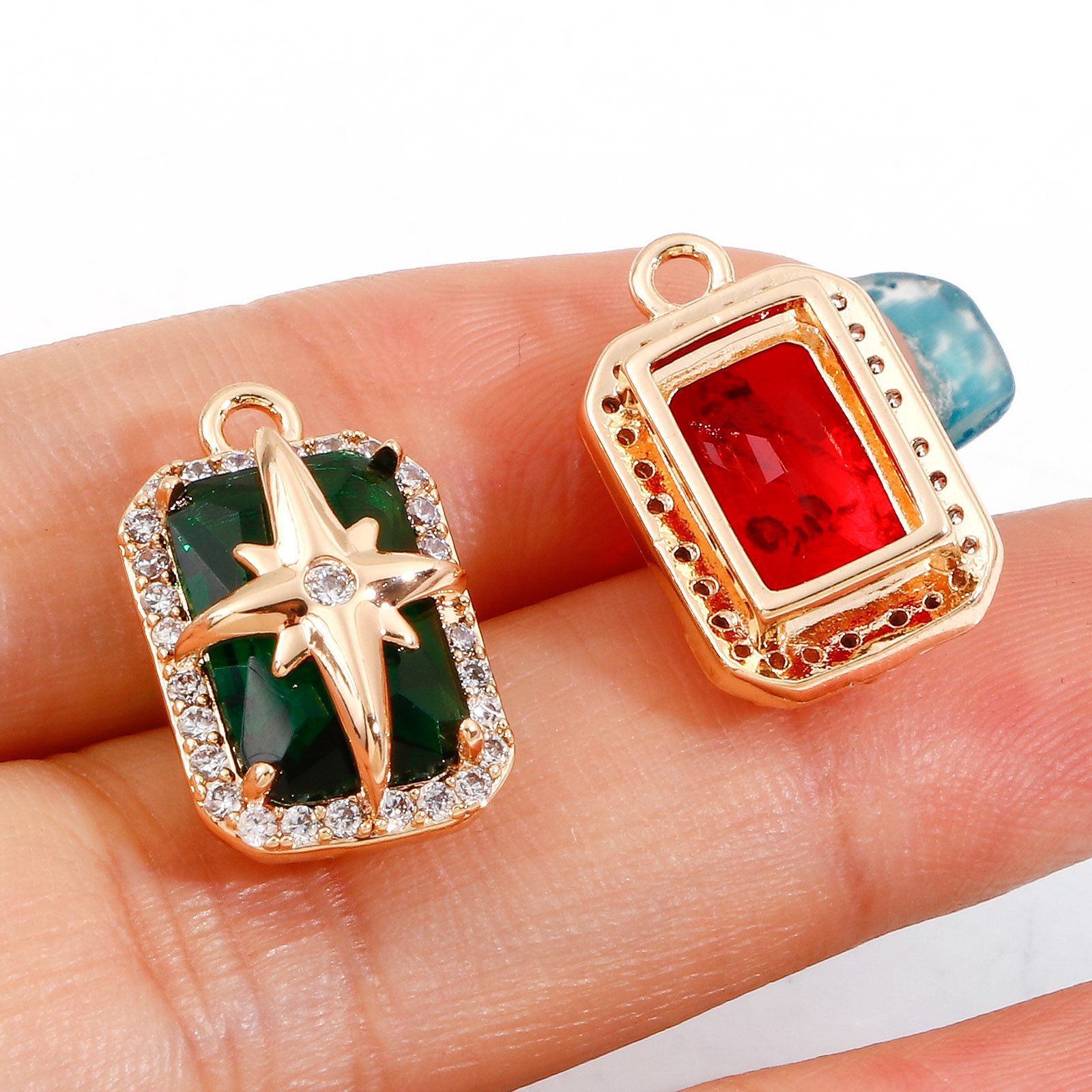 Изображение Медь+Стекло галактика Подвески Прямоугольник 18K настоящее золото с покрытием Звезда Разноцветный Искусственный Циркон 17.5мм x 11мм, 1 ШТ