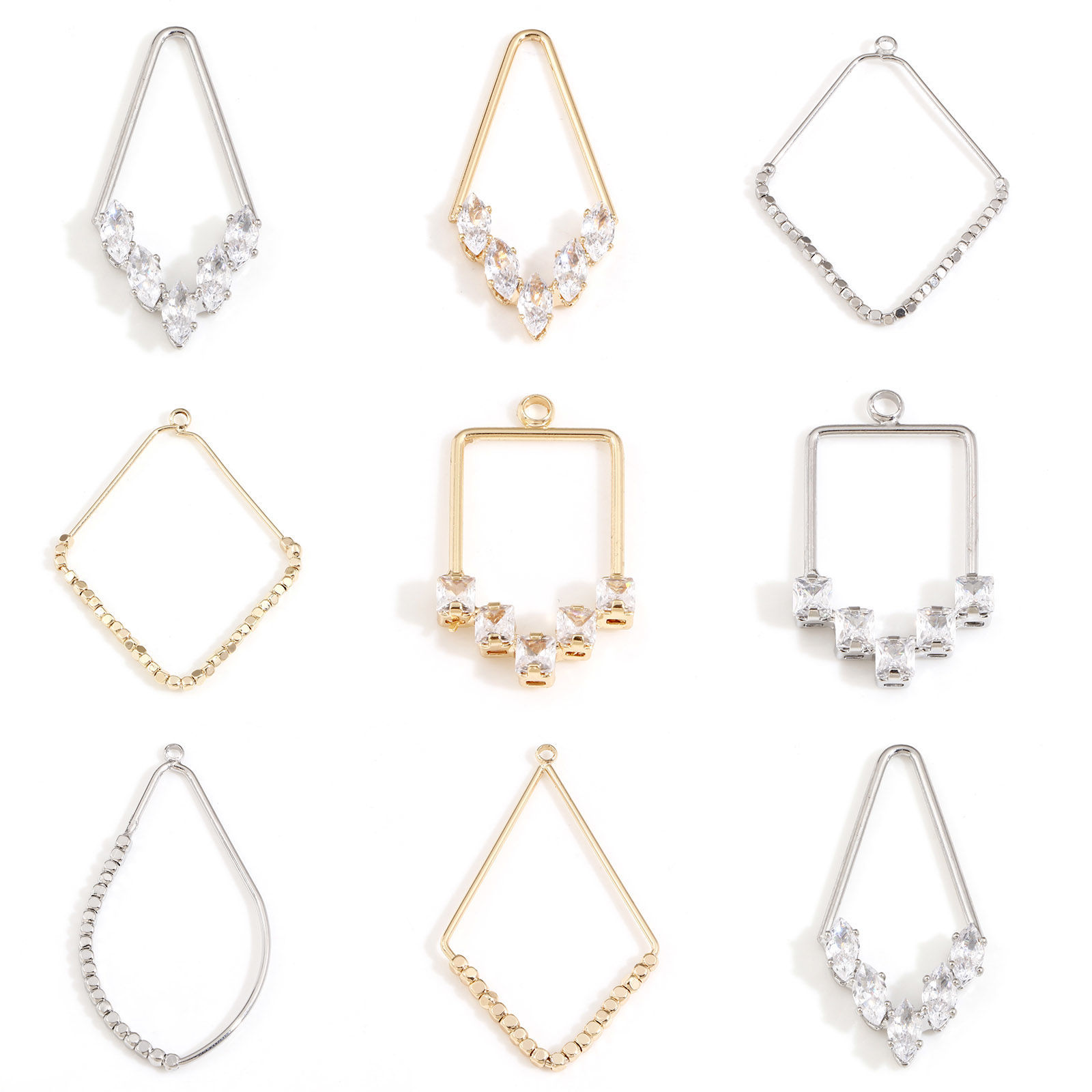 Immagine di Ottone Serie Geometry Ciondoli Vero Oro Placcato Trasparente Cubic Zirconiae 2 Pz