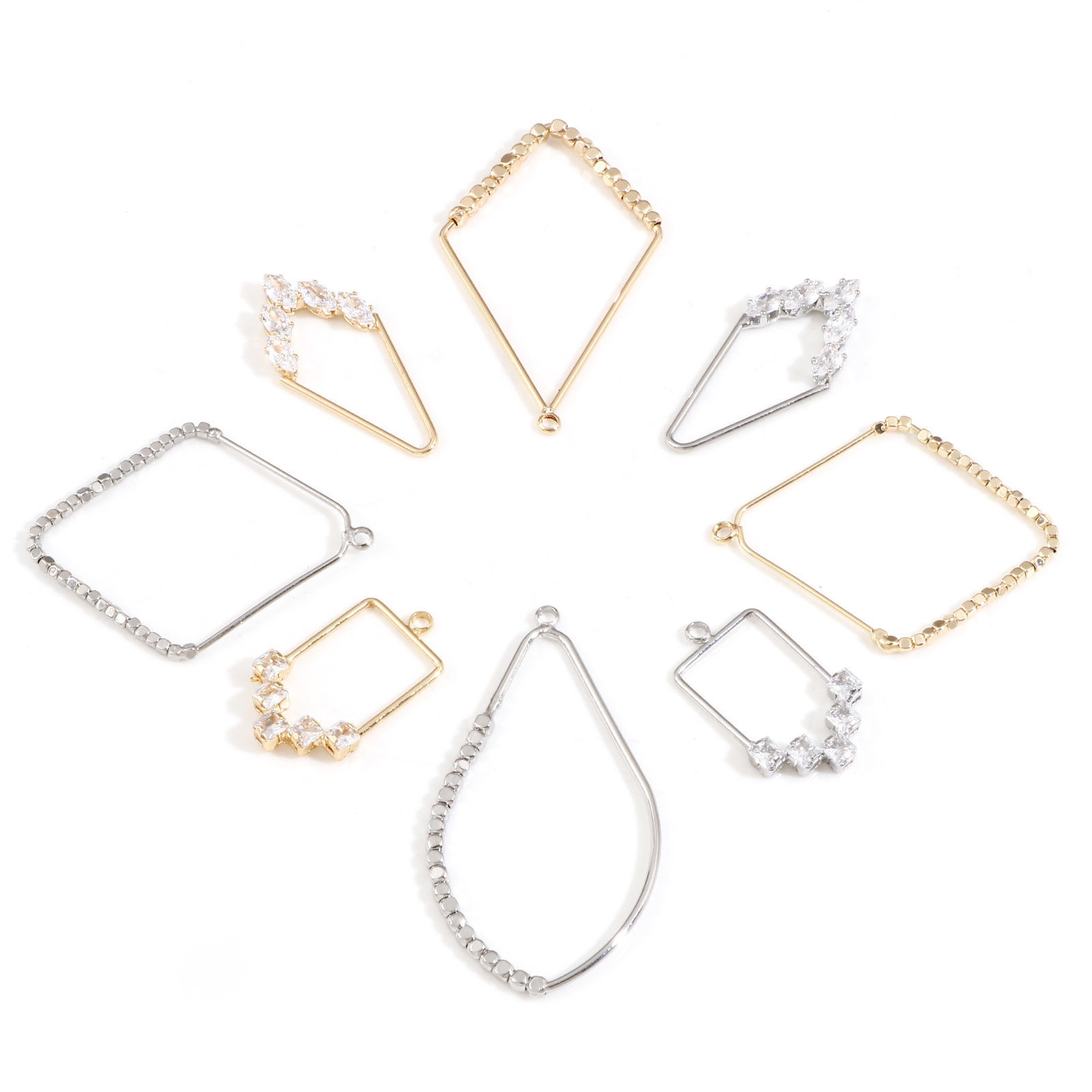Immagine di Ottone Serie Geometry Ciondoli Vero Oro Placcato Trasparente Cubic Zirconiae 2 Pz