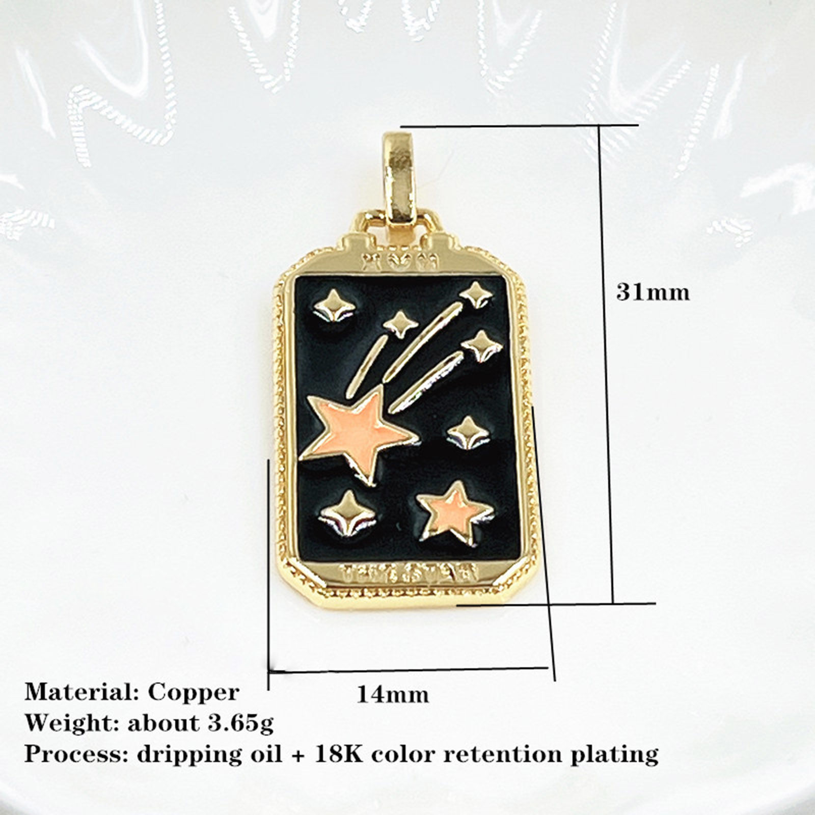 真鍮 タロット ペンダント 金メッキ 多色 エナメル 3.1cm x 1.4cm、 1 個 の画像