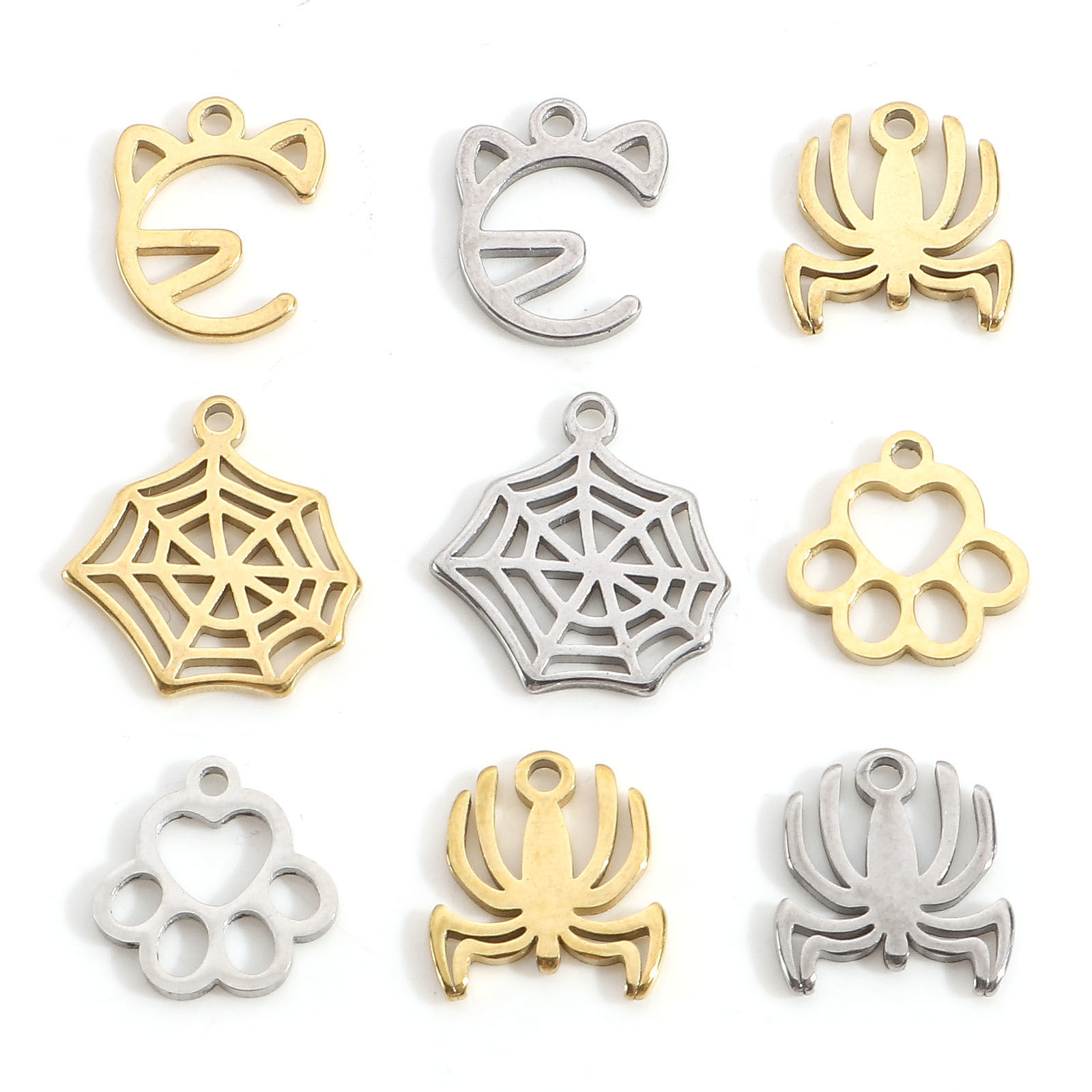 Immagine di 201 Acciaio Inossidabile Charms Ragnatela Orma di Zampa Filigrana 5 Pz