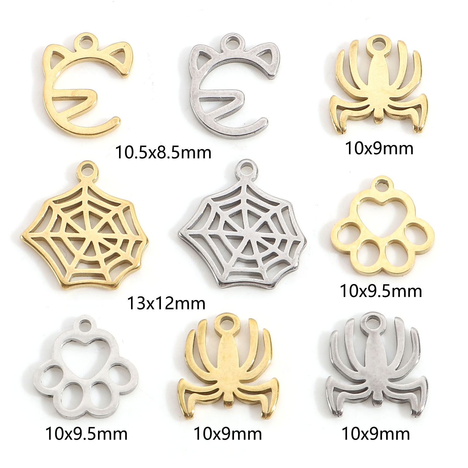 Immagine di 201 Acciaio Inossidabile Charms Ragnatela Orma di Zampa Filigrana 5 Pz
