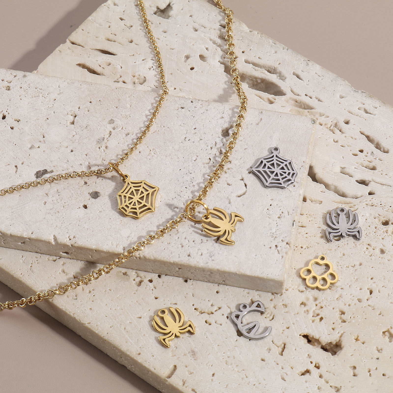 Immagine di 201 Acciaio Inossidabile Charms Ragnatela Orma di Zampa Filigrana 5 Pz