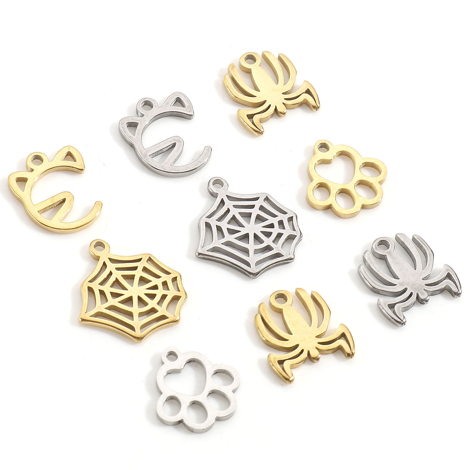 Immagine di 201 Acciaio Inossidabile Charms Ragnatela Orma di Zampa Filigrana 5 Pz