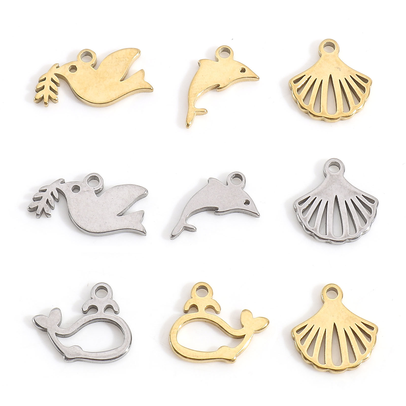Picture of 201 Stainless Steel Charms Pigeon Animal Shell Hollow