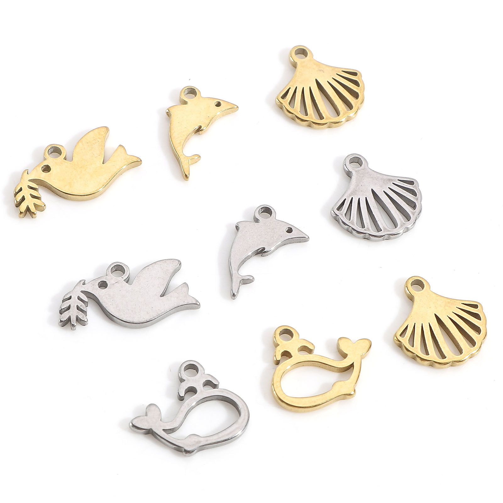Picture of 201 Stainless Steel Charms Pigeon Animal Shell Hollow