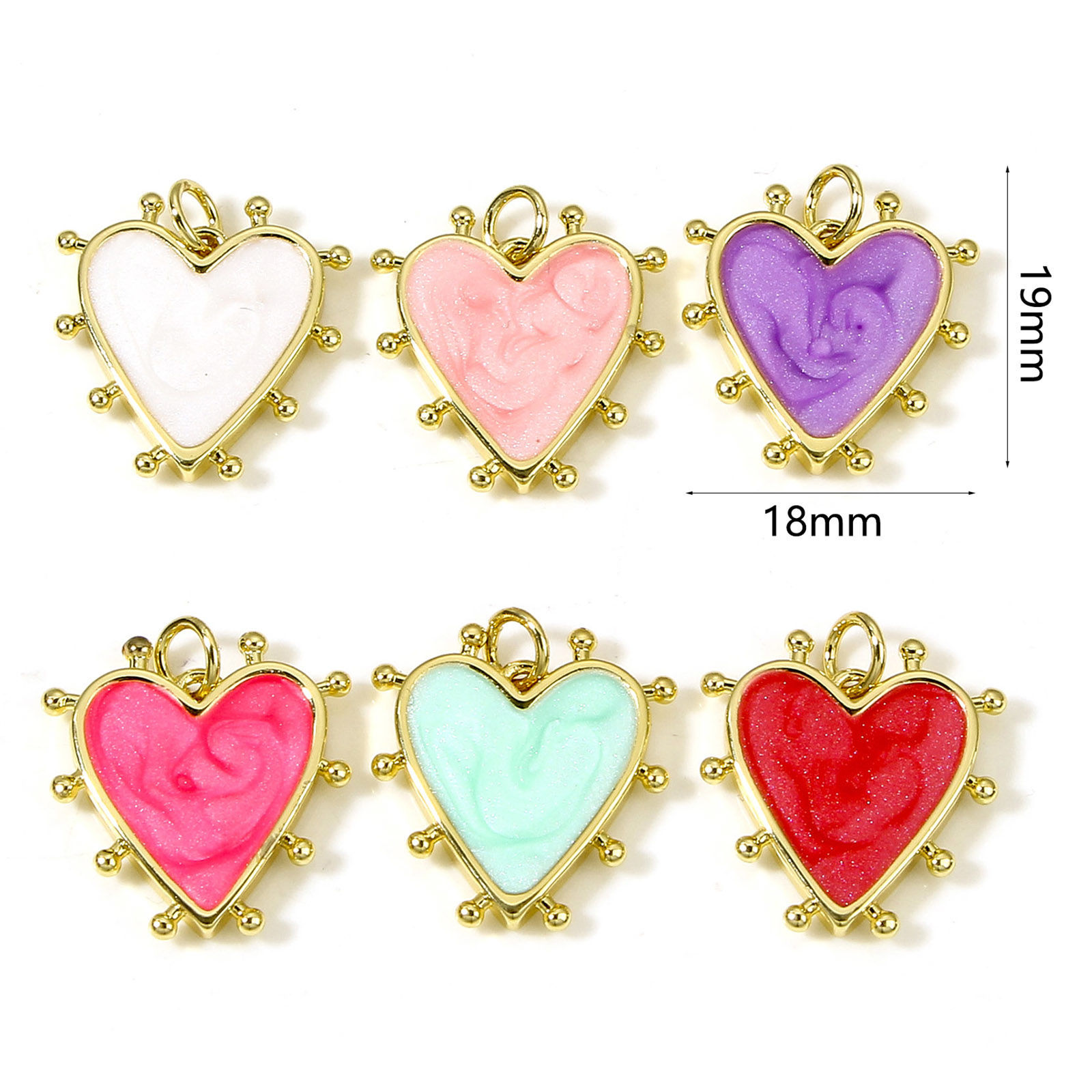 Picture of Brass Valentine's Day Charms 18K Real Gold Plated Multicolor Pearlized Heart Enamel 19mm x 18mm