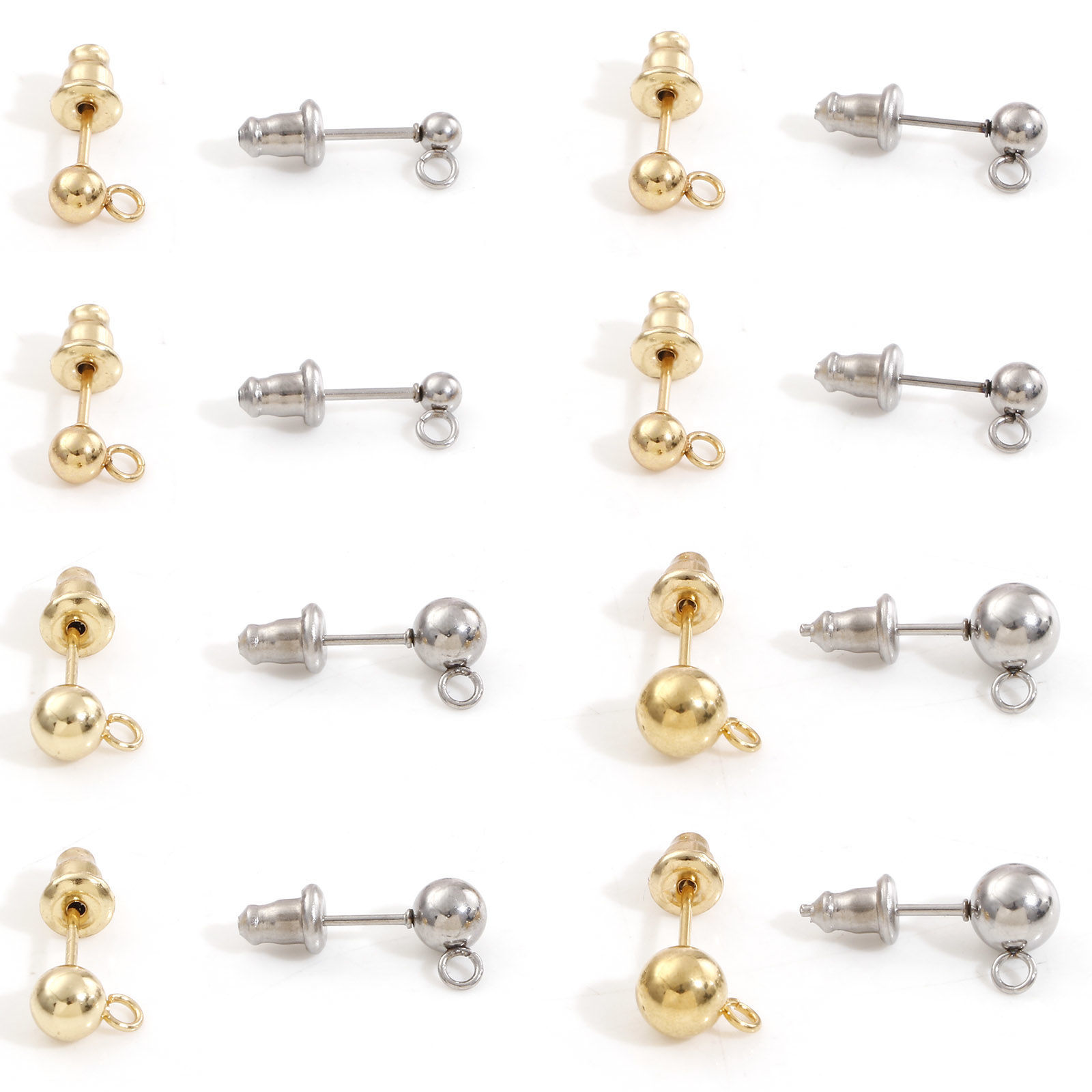 Picture of 304 Stainless Steel Ear Post Stud Earring With Loop Connector Accessories Round With Stoppers