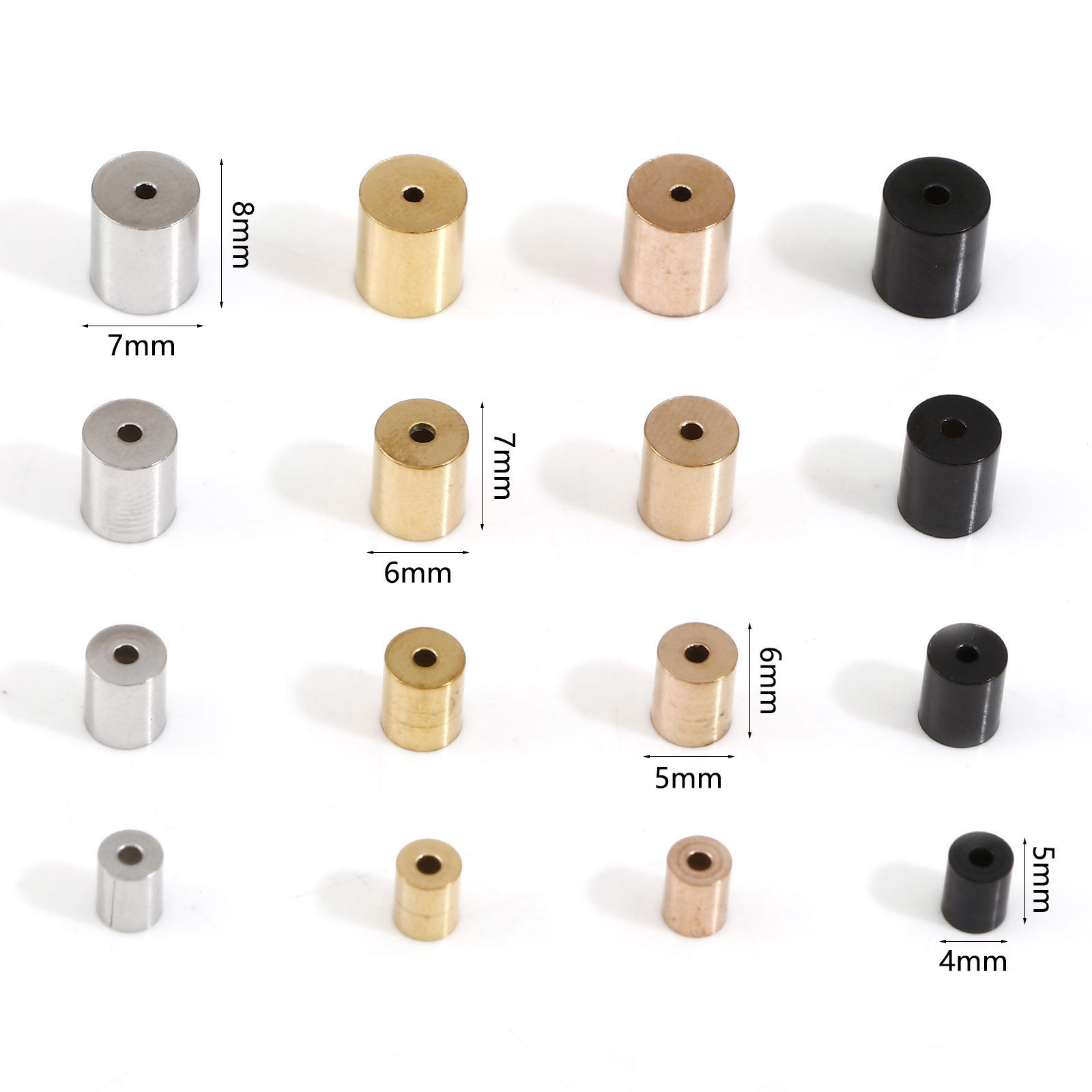 Picture of 304 Stainless Steel Cord End Caps For Necklace Bracelet Jewelry Making Cylinder