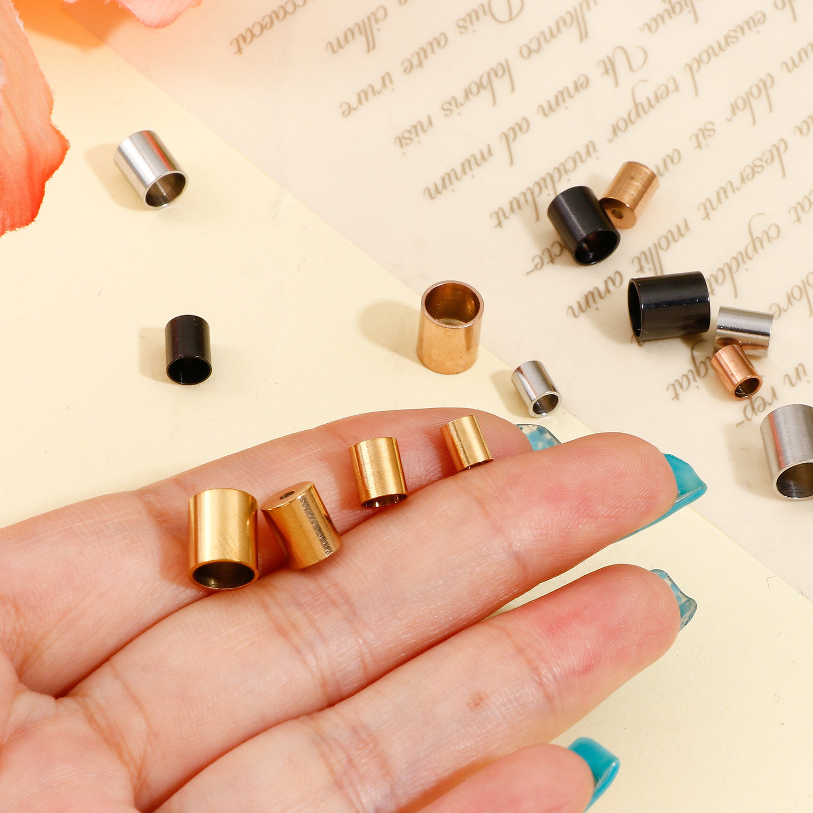 Picture of 304 Stainless Steel Cord End Caps For Necklace Bracelet Jewelry Making Cylinder