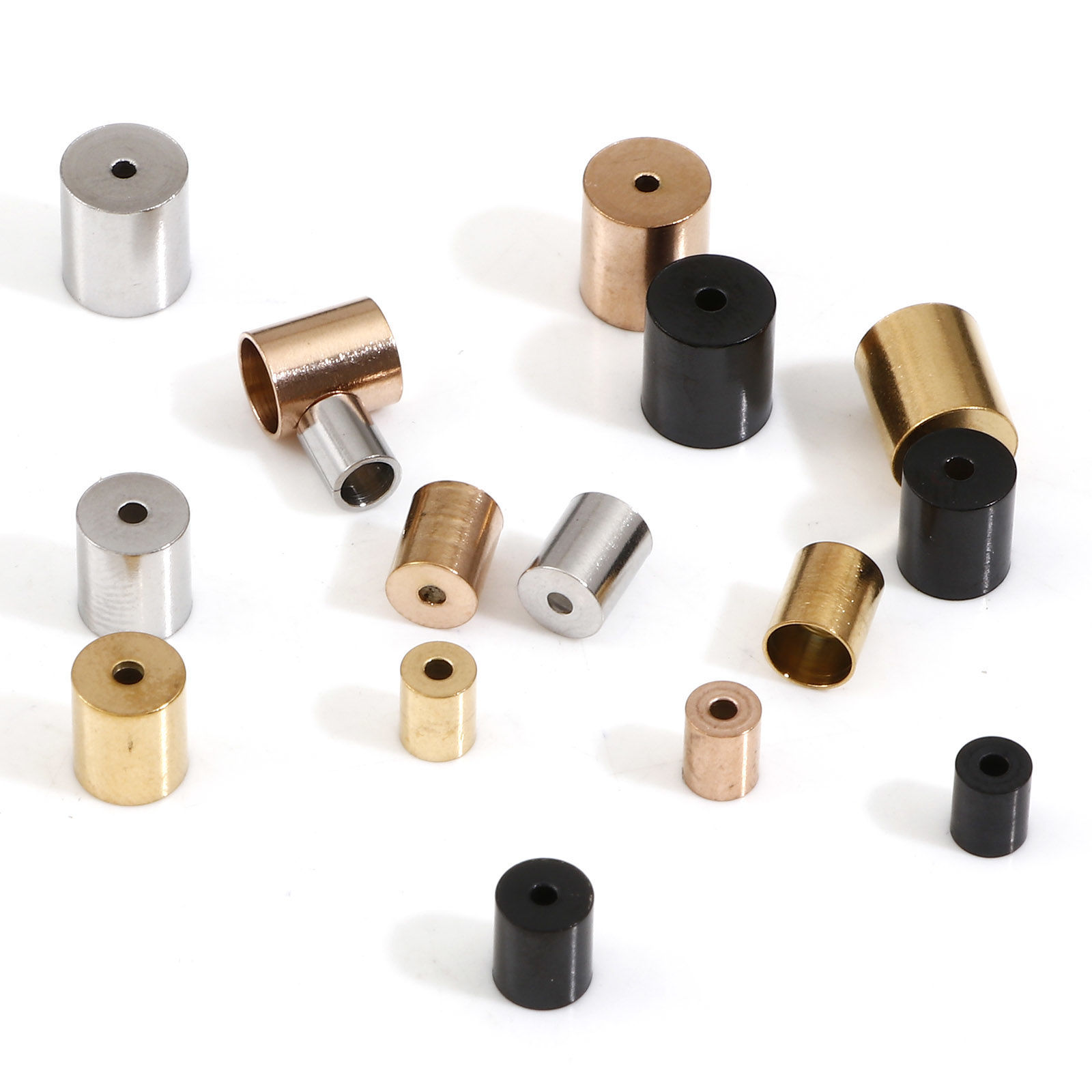 Picture of 304 Stainless Steel Cord End Caps For Necklace Bracelet Jewelry Making Cylinder