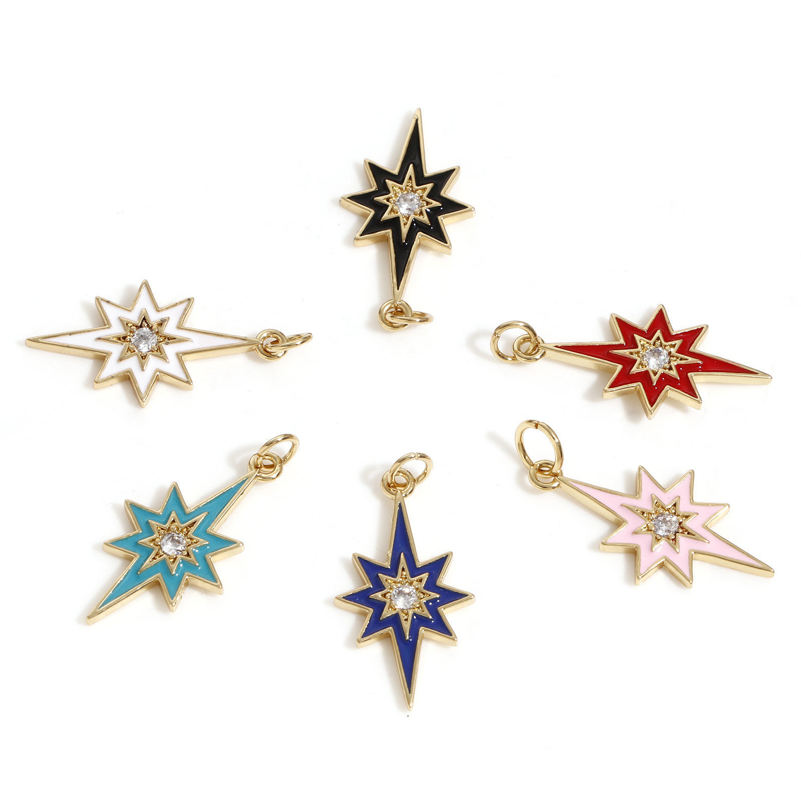 Picture of Brass Galaxy Charms 18K Real Gold Plated Star Enamel Clear Cubic Zirconia 24mm x 11mm
