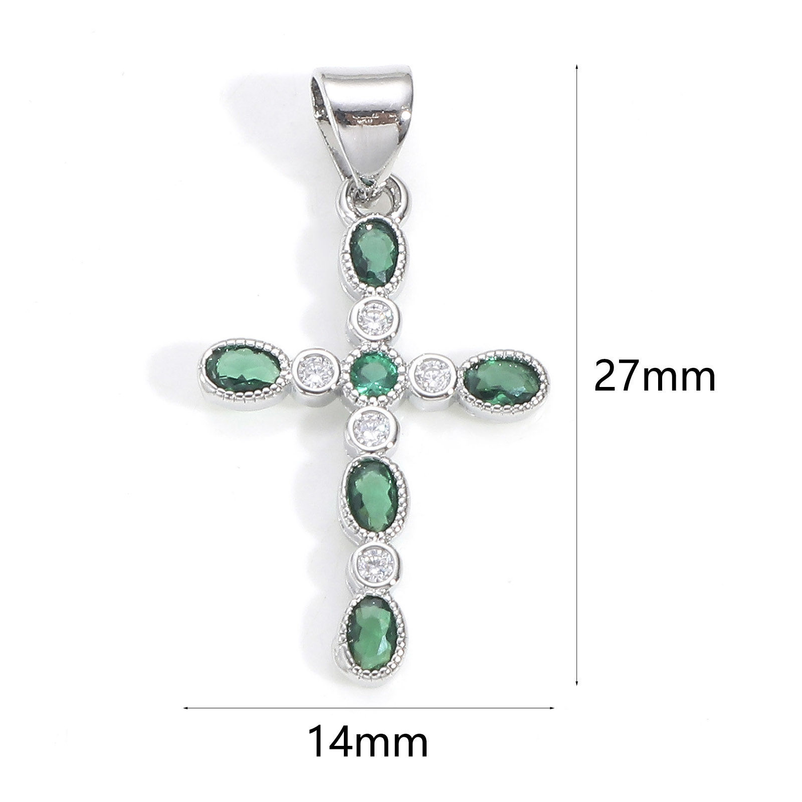 Picture of Brass Religious Charm Pendant Real Gold Plated Cross Multicolour Cubic Zirconia 27mm x 14mm