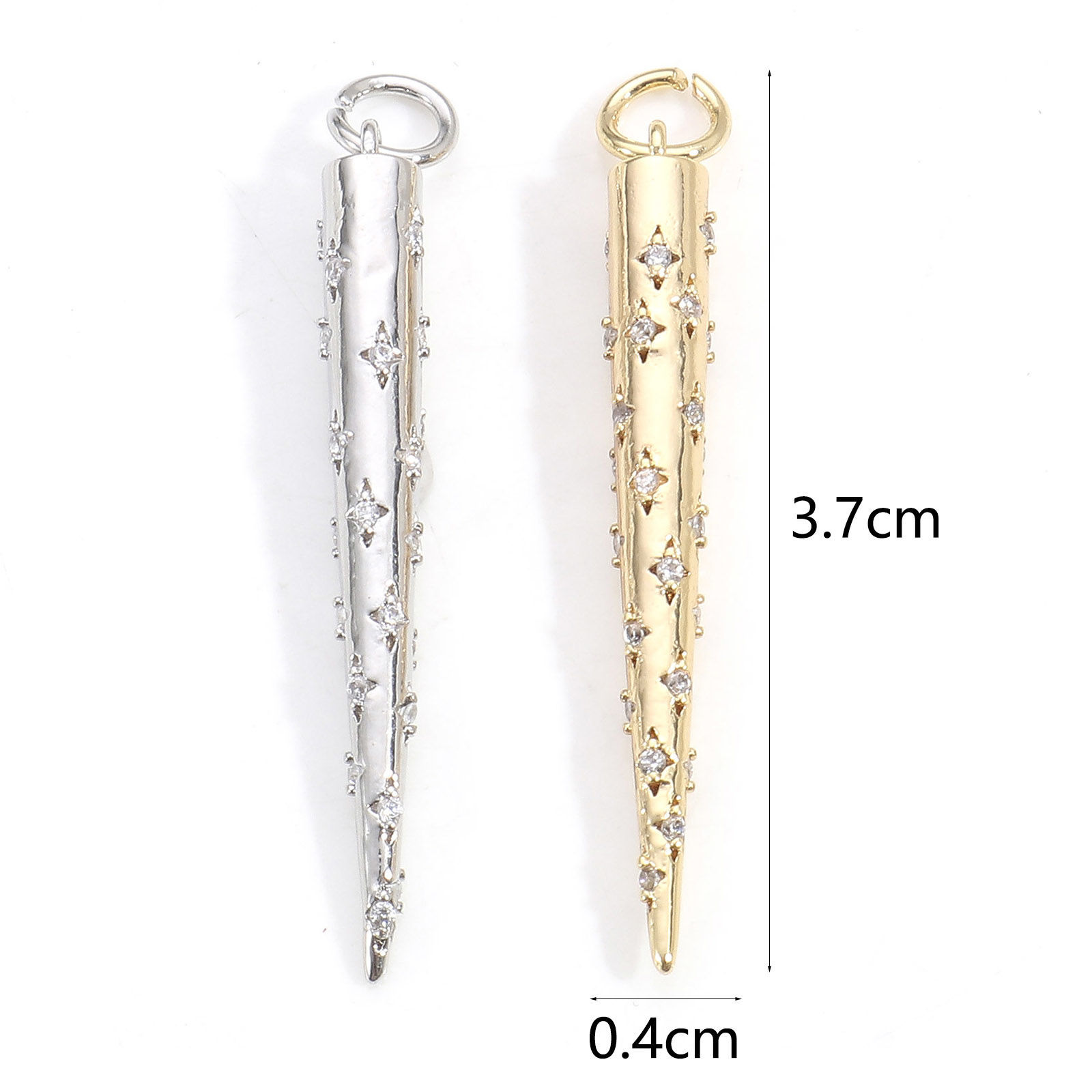 Picture of Brass Micro Pave Pendants Real Gold Plated Cone Clear Cubic Zirconia 3.7cm x 0.4cm