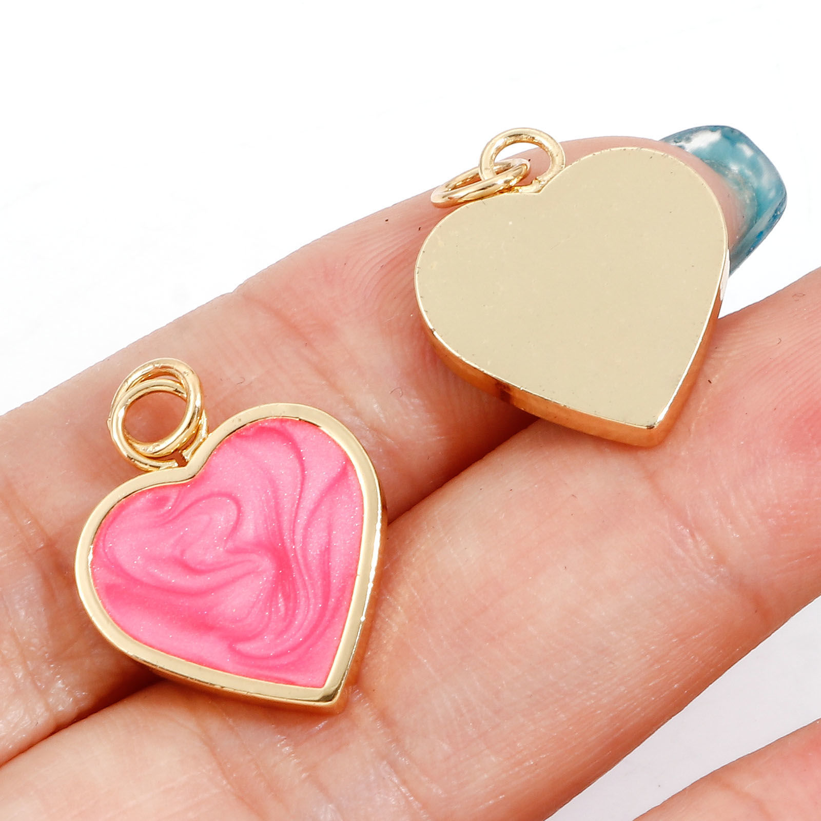 Picture of Brass Valentine's Day Charms 18K Real Gold Plated Multicolor Pearlized Heart Enamel 22mm x 5mm