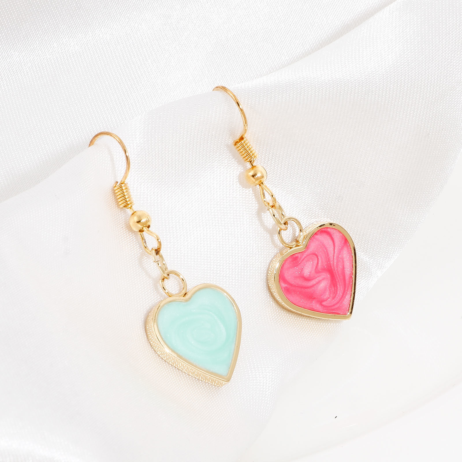 Picture of Brass Valentine's Day Charms 18K Real Gold Plated Multicolor Pearlized Heart Enamel 22mm x 5mm
