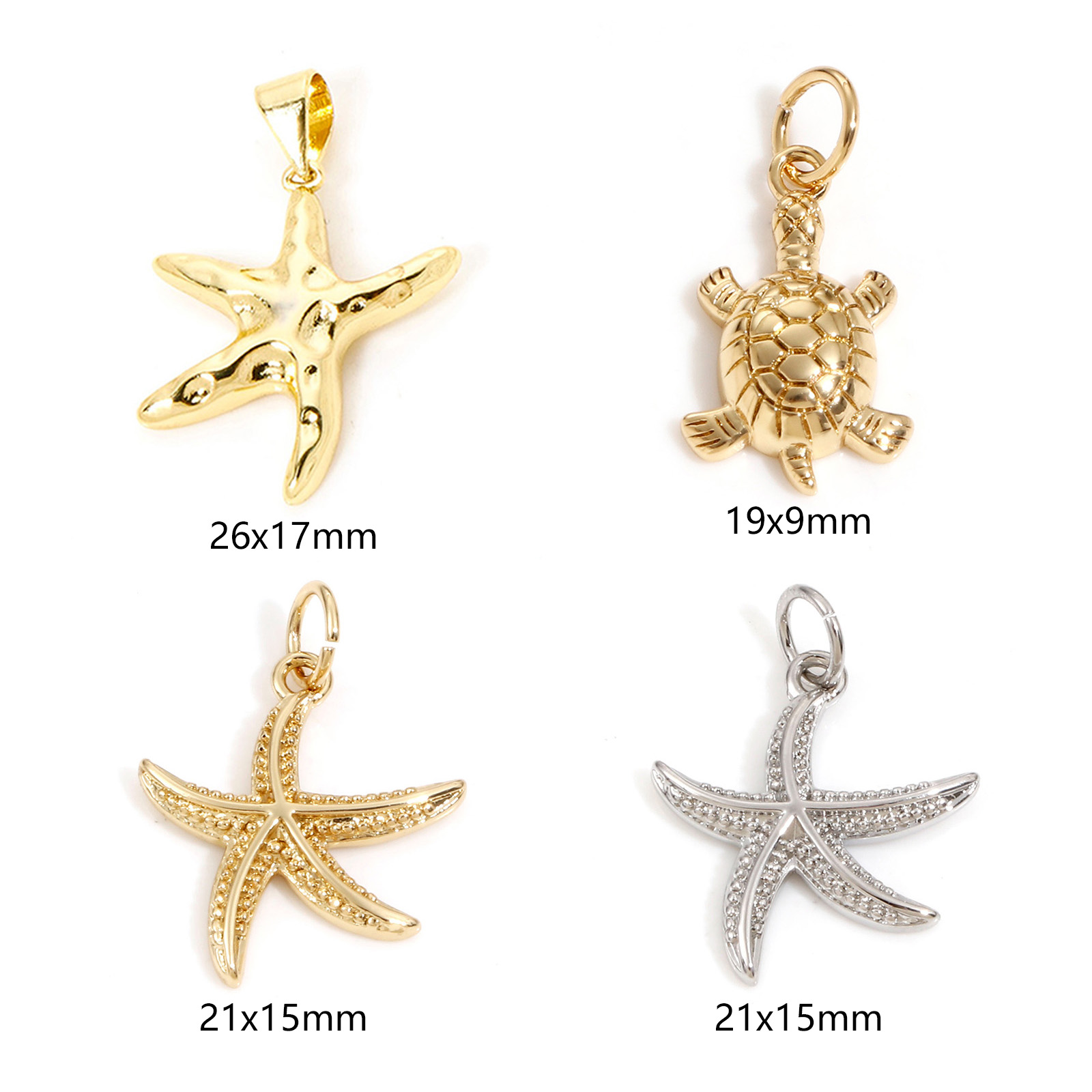 Picture of Brass Ocean Jewelry Charms Real Gold Plated Star Fish 21mm x 15mm
