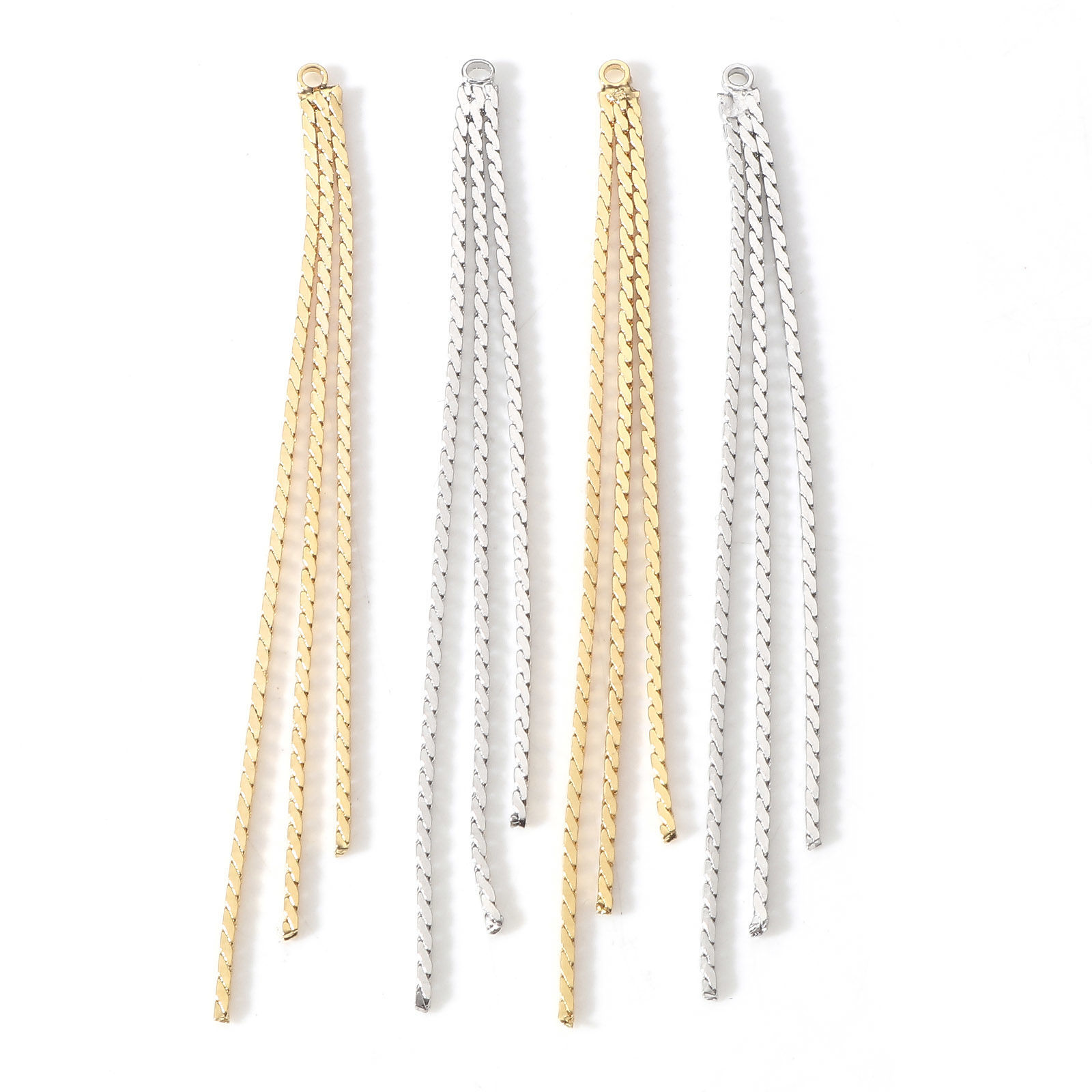 Image de Pendentifs en Laiton Franges Pompons Glands Plaqué Or Véritable 6.3cm x 0.3cm, 2 Pcs