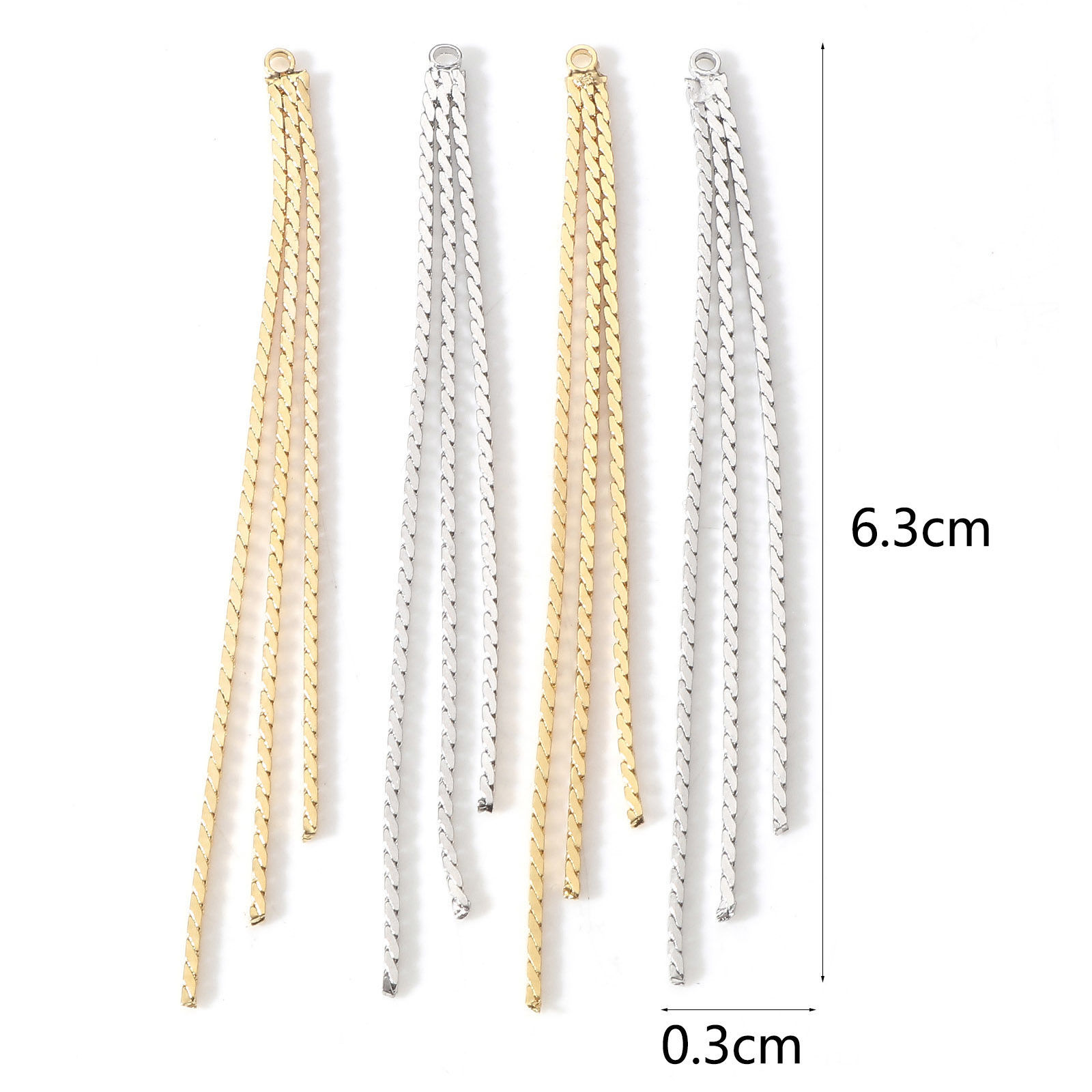 Image de Pendentifs en Laiton Franges Pompons Glands Plaqué Or Véritable 6.3cm x 0.3cm, 2 Pcs