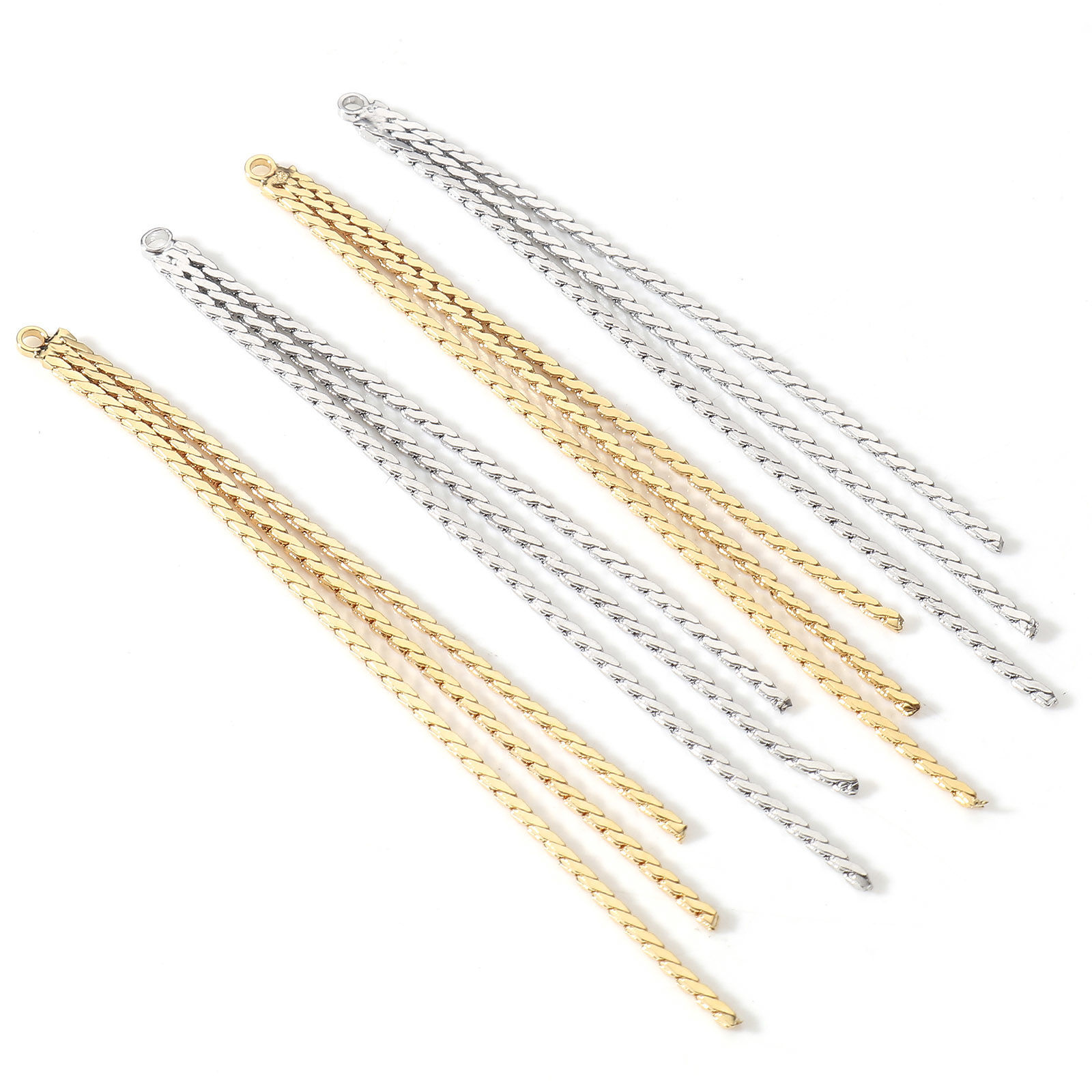 Image de Pendentifs en Laiton Franges Pompons Glands Plaqué Or Véritable 6.3cm x 0.3cm, 2 Pcs