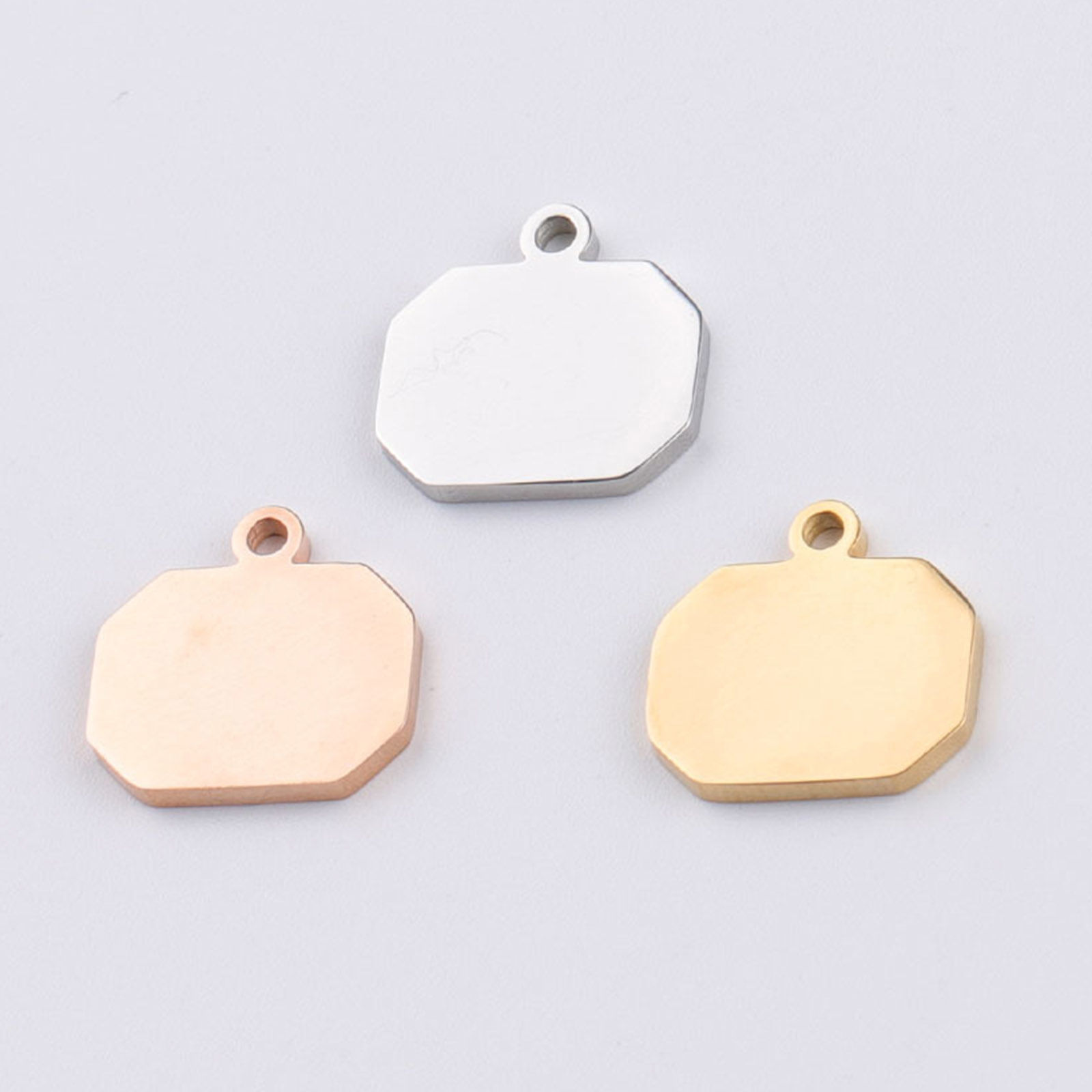 304ステンレス鋼 ブランクスタンプタグ チャーム 長方形 鏡面研磨 18mm x 16mm、 2 個 の画像