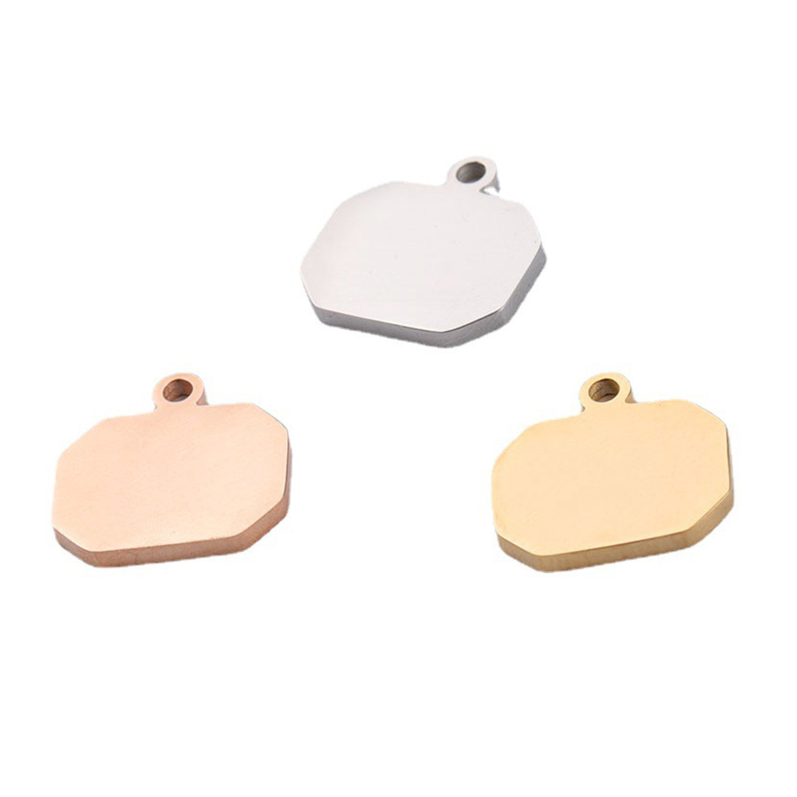 304ステンレス鋼 ブランクスタンプタグ チャーム 長方形 鏡面研磨 18mm x 16mm、 2 個 の画像