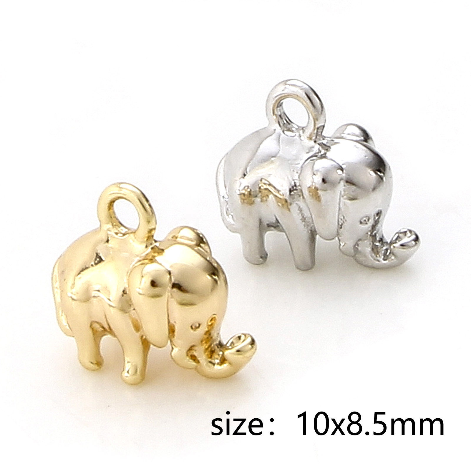 Picture of Brass Charms Real Gold Plated Elephant Animal 3D 10mm x 8.5mm