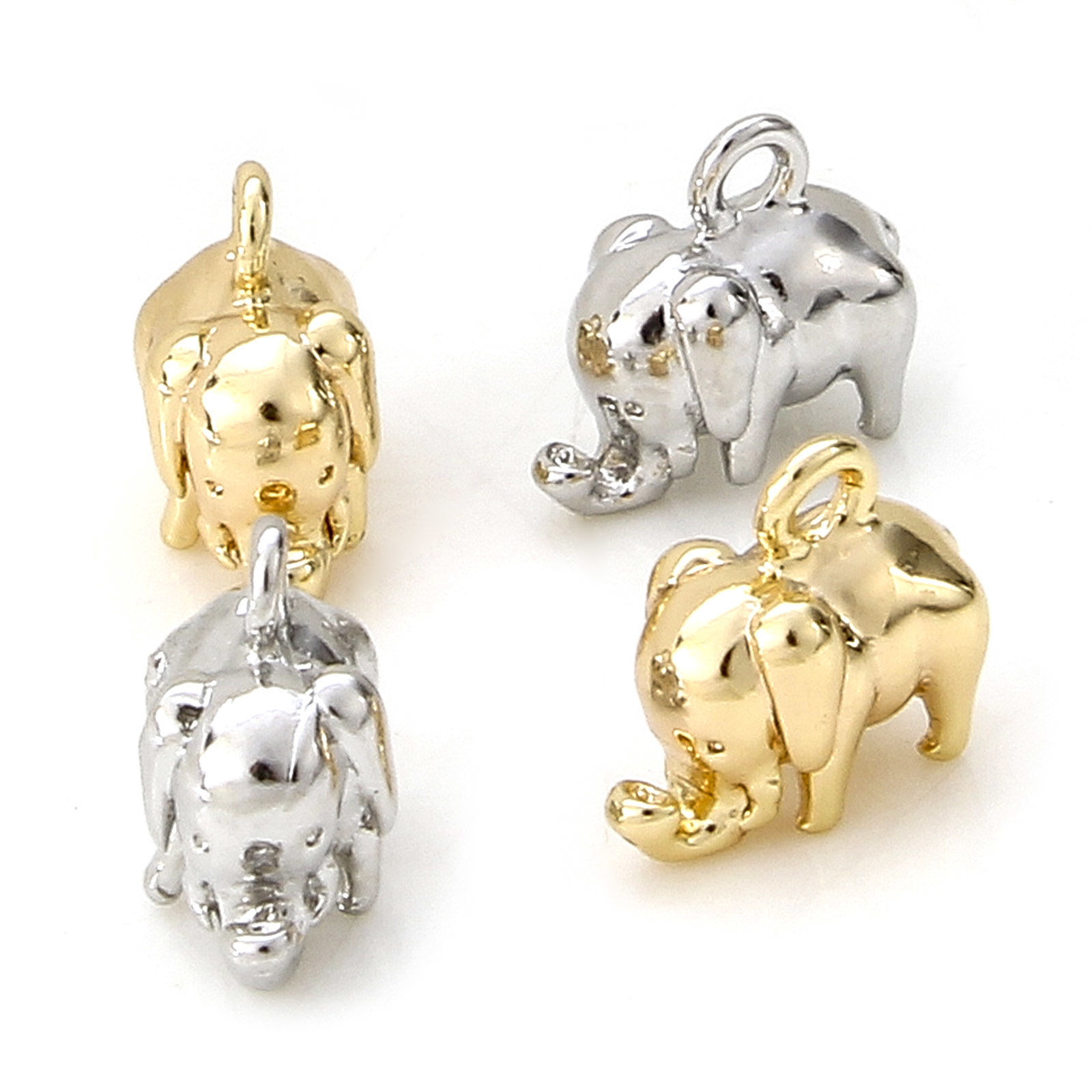 Picture of Brass Charms Real Gold Plated Elephant Animal 3D 10mm x 8.5mm