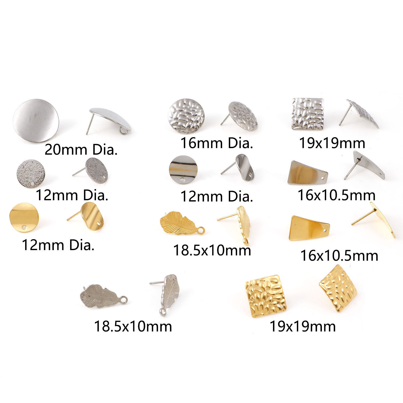 Picture of 304 Stainless Steel Ear Post Stud Earring With Loop Connector Accessories Geometric