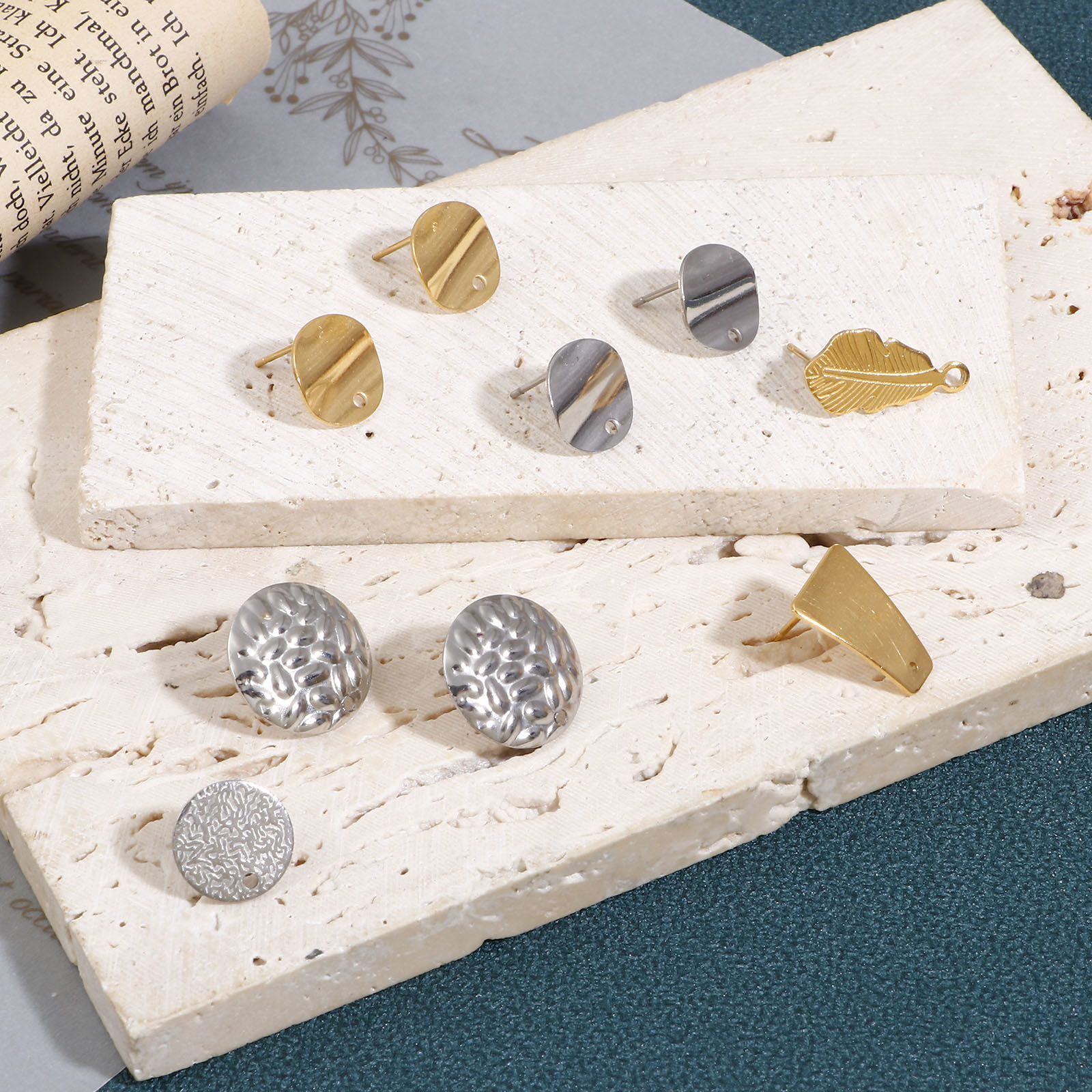 Picture of 304 Stainless Steel Ear Post Stud Earring With Loop Connector Accessories Geometric