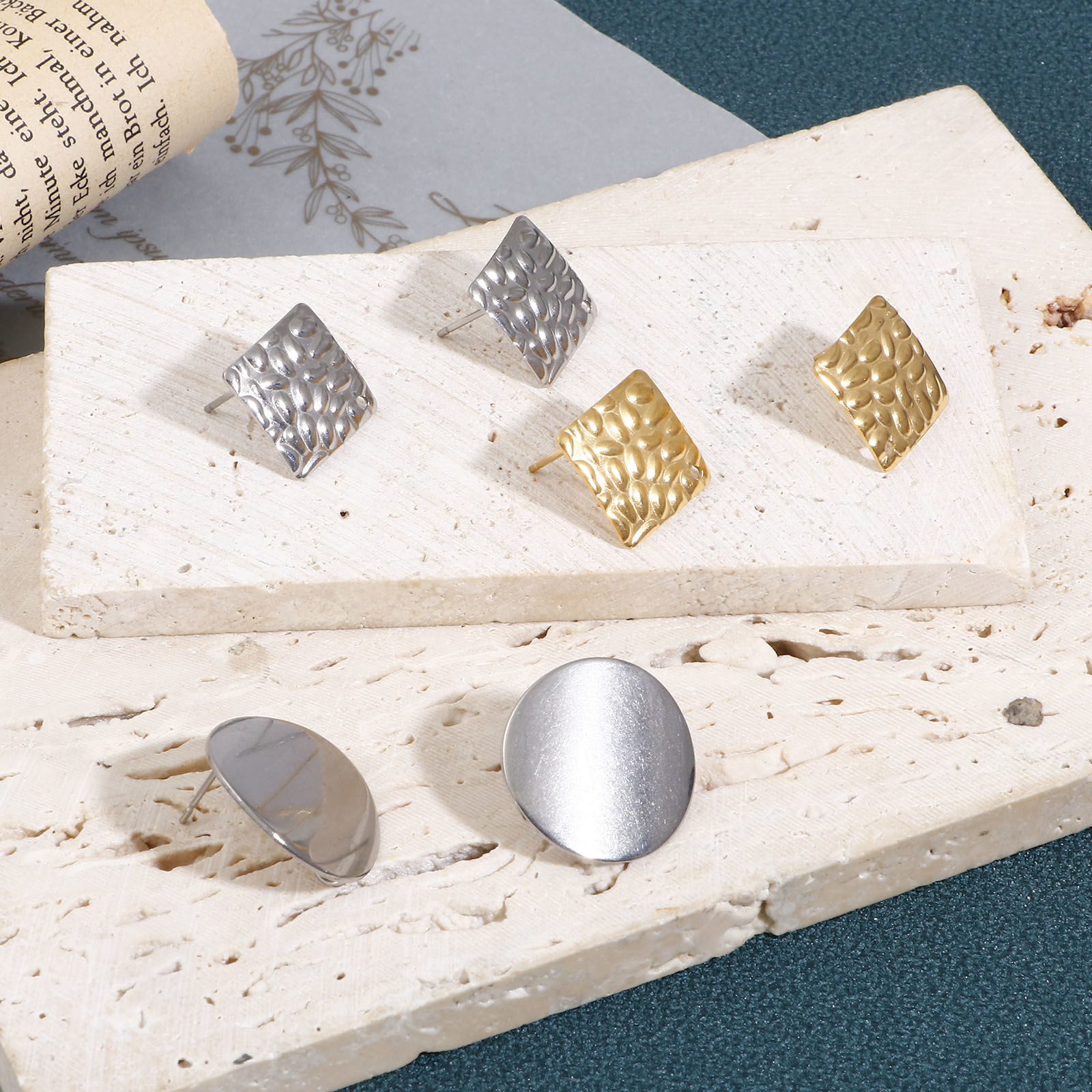 Picture of 304 Stainless Steel Ear Post Stud Earring With Loop Connector Accessories Geometric