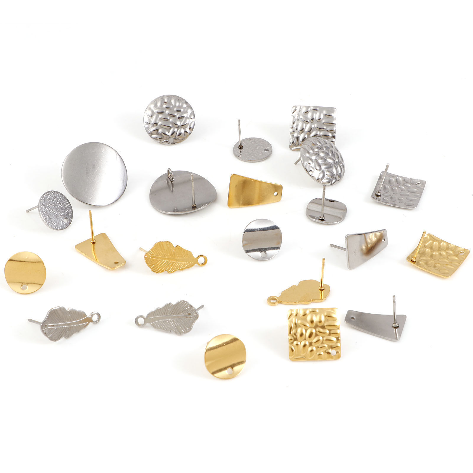 Picture of 304 Stainless Steel Ear Post Stud Earring With Loop Connector Accessories Geometric