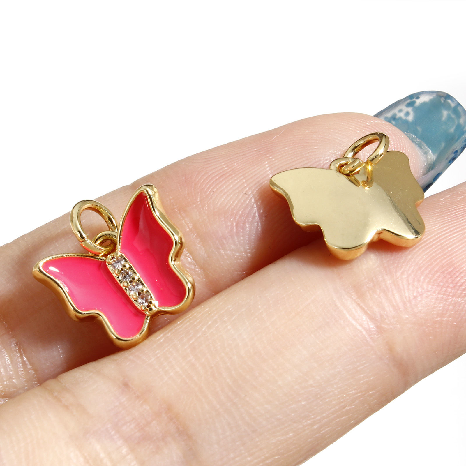 Immagine di Ottone Insetto Charms Farfalla 18K Vero Oro Placcato Multicolore Smalto Trasparente Cubic Zirconiae 12mm x 10.5mm, 1 Pz