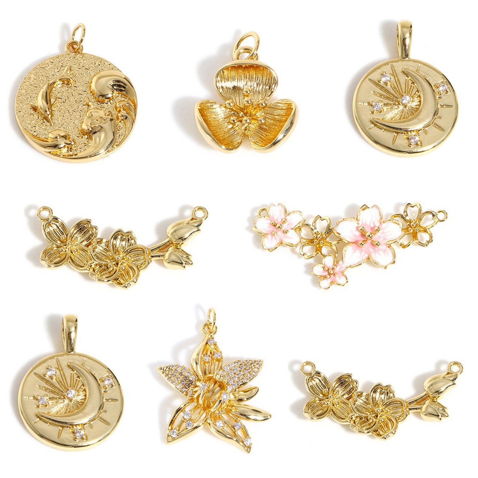 Image de Breloques en Laiton Fleur Plaqué Or Véritable 1 Pièce