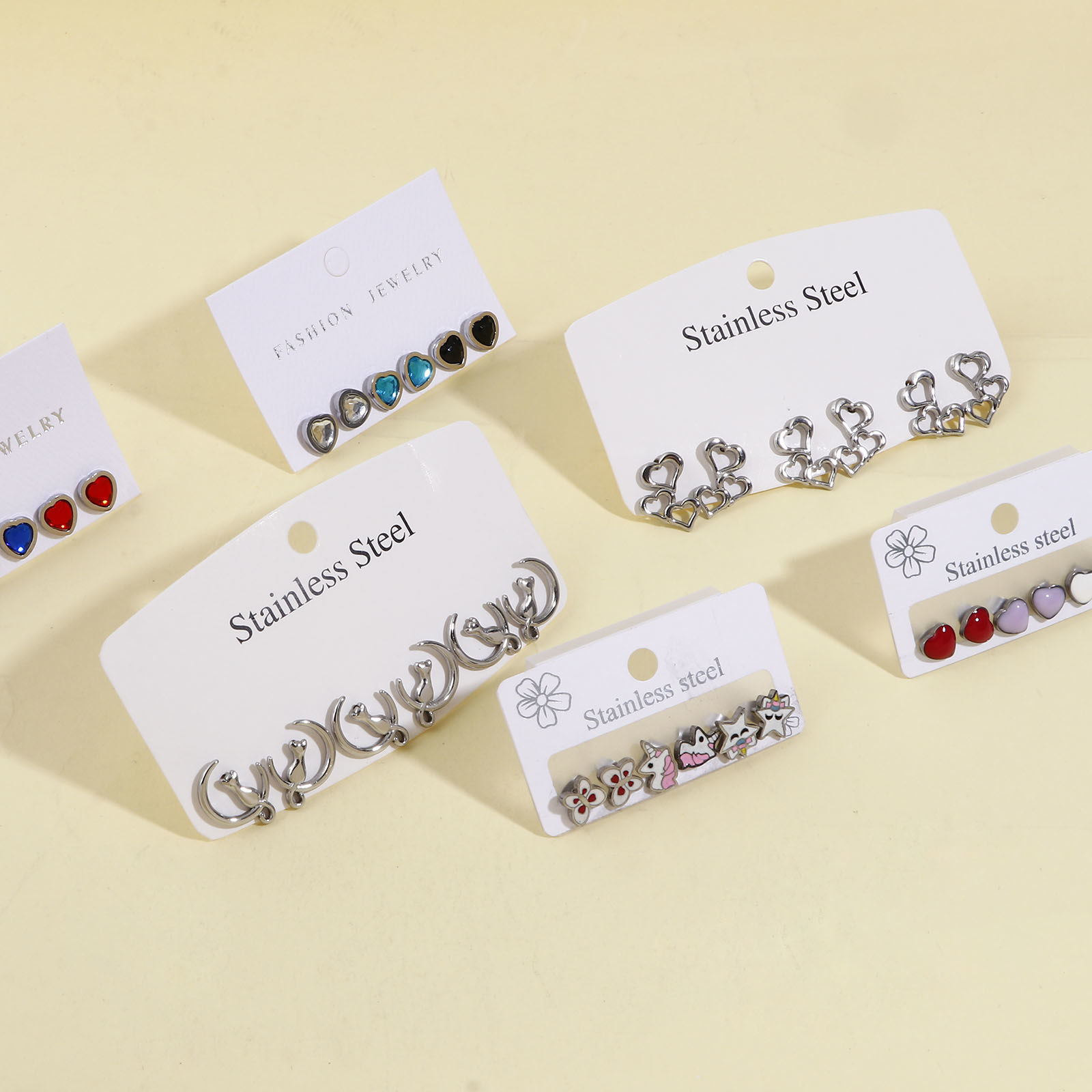Picture of 304 Stainless Steel Stylish Ear Post Stud Earrings Set Silver Tone Enamel Multicolor Rhinestone