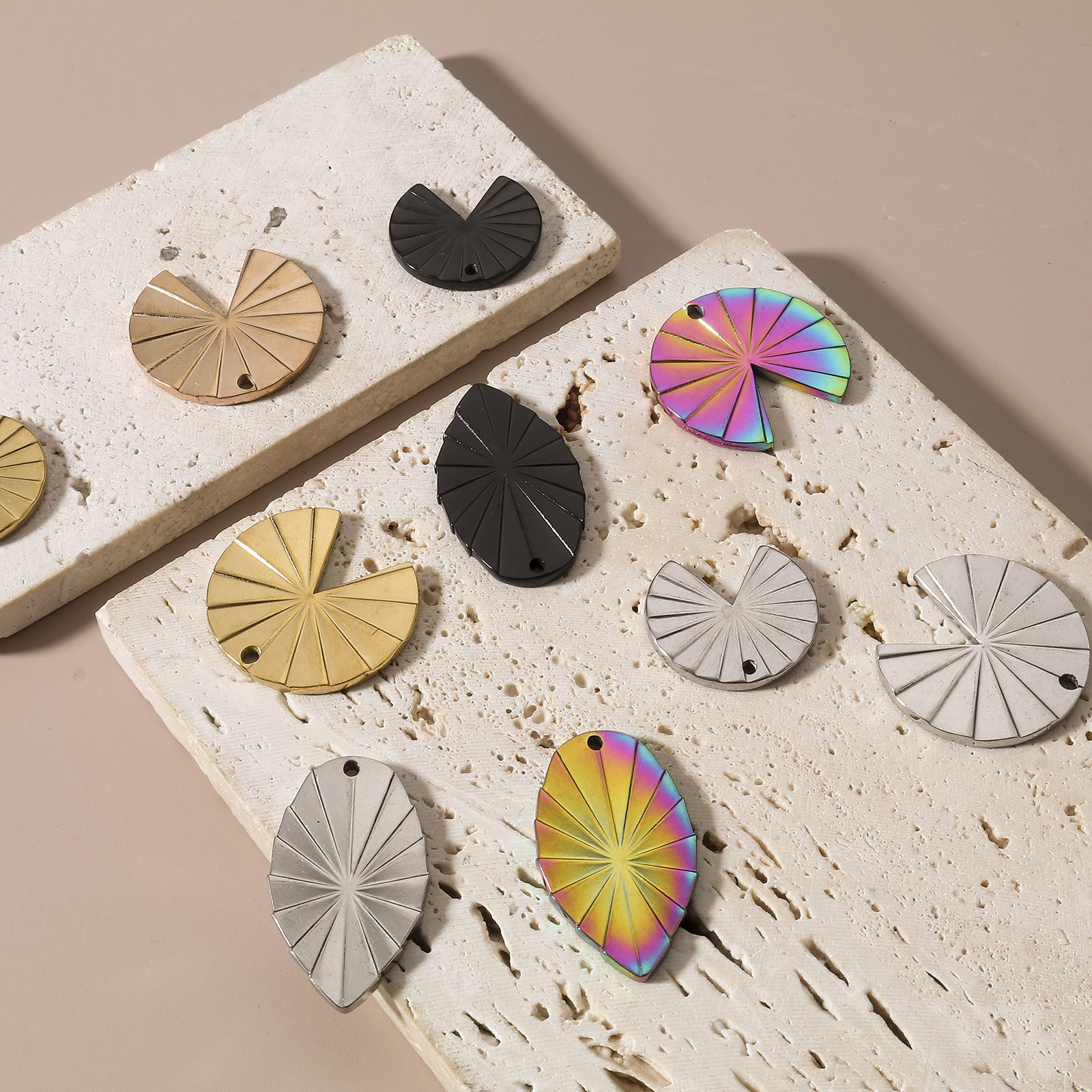 Picture of Eco-friendly Vacuum Plating 304 Stainless Steel Geometry Series Charms Geometric Texture