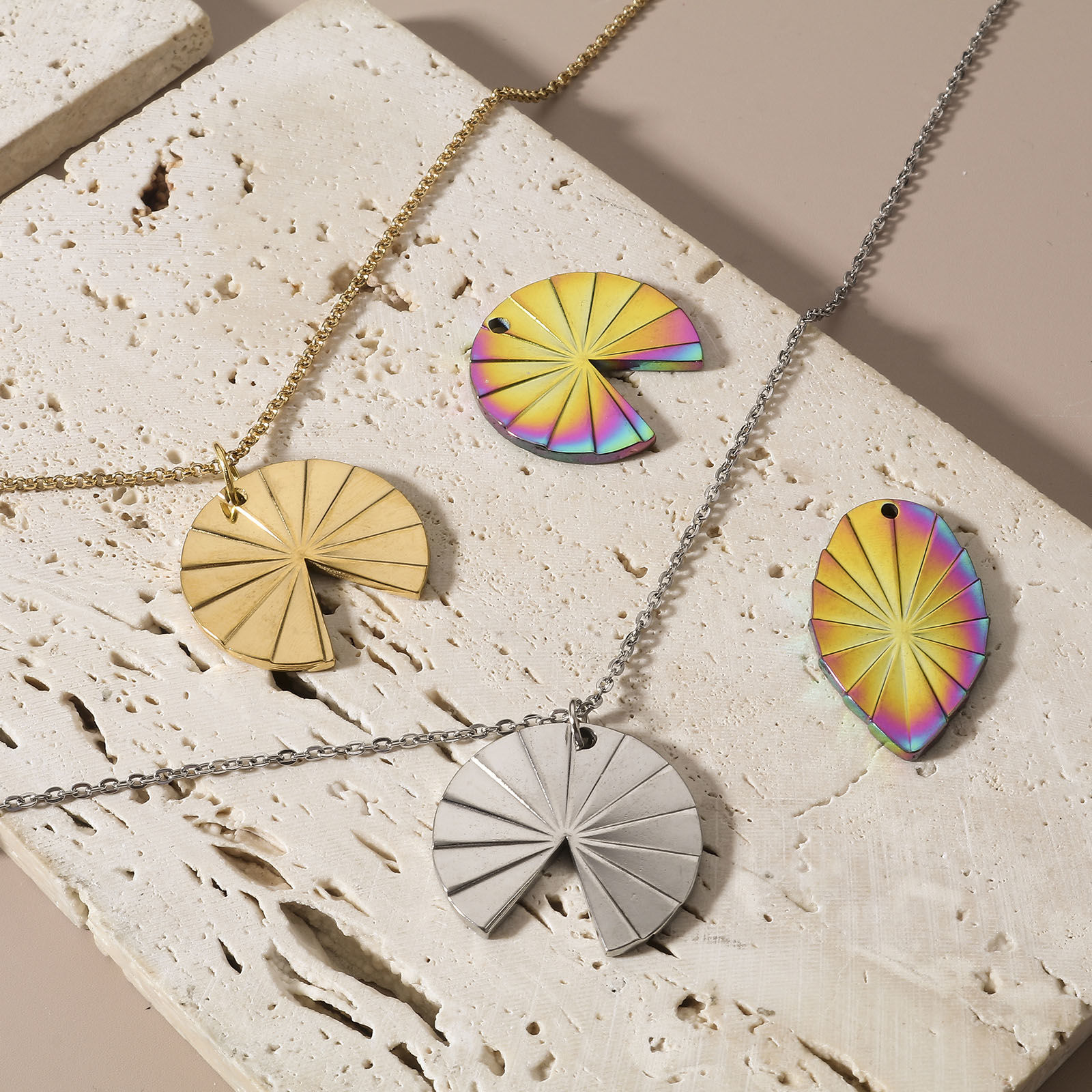 Picture of Eco-friendly Vacuum Plating 304 Stainless Steel Geometry Series Charms Geometric Texture