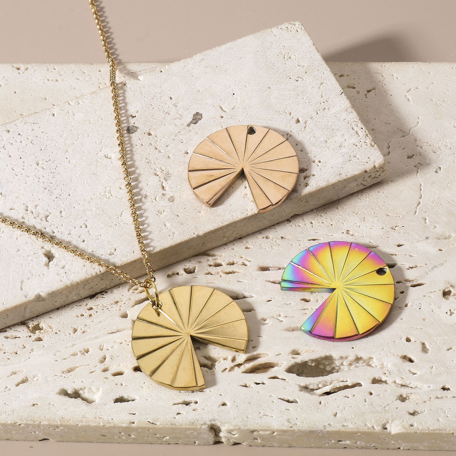 Picture of Eco-friendly Vacuum Plating 304 Stainless Steel Geometry Series Charms Geometric Texture