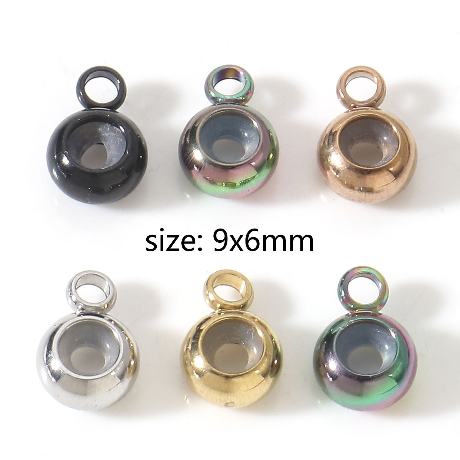304ステンレス鋼 ストッパースペーサービーズ ラバーコア付き DIY 手作り ハンドメイド ジュエリー アクセサリーを作る 円形 9mm x 6mm 穴：約 2mm 5 個 の画像