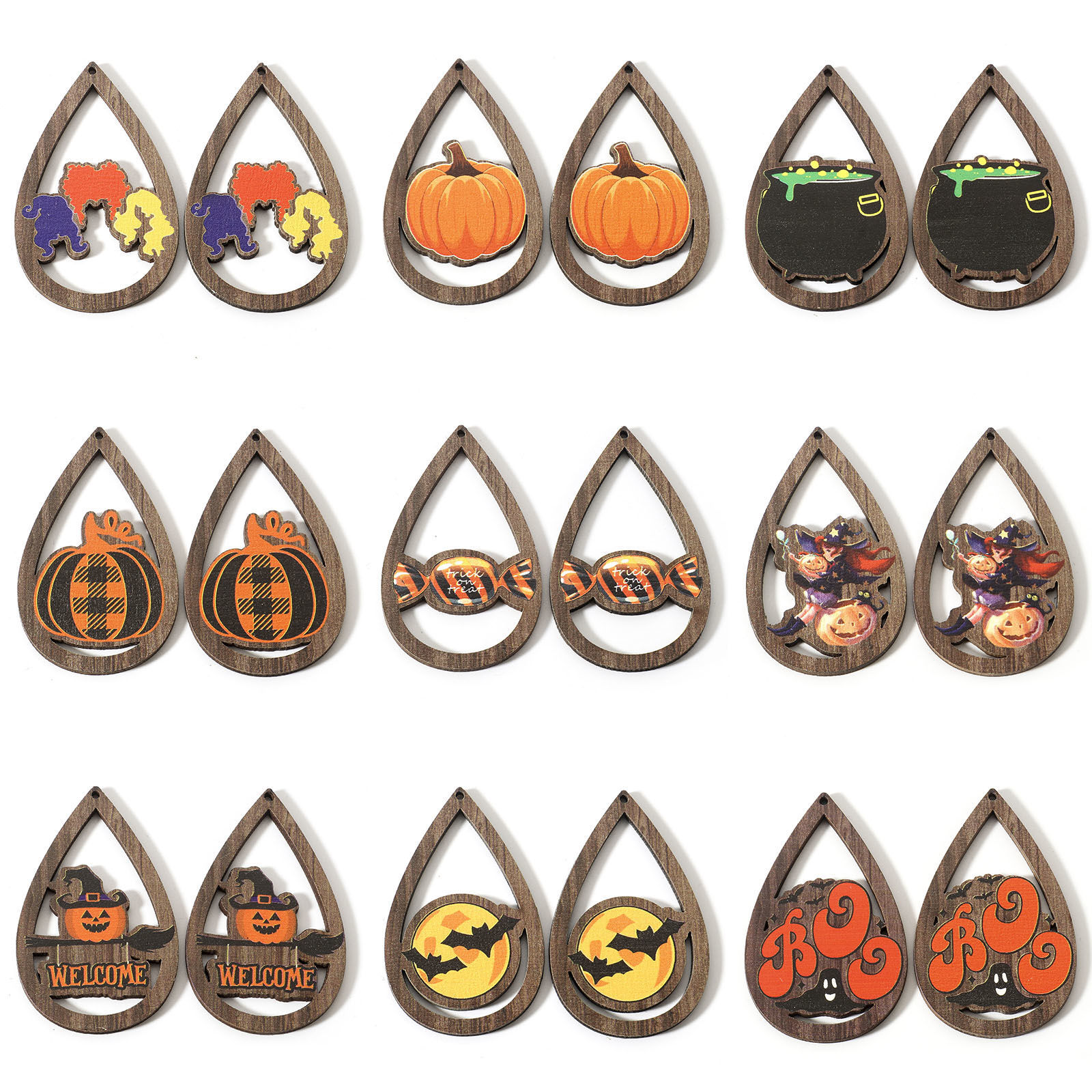 Immagine di Legno Halloween Ciondoli Multicolore Goccia 5.5cm x 3.4cm, 10 Pz