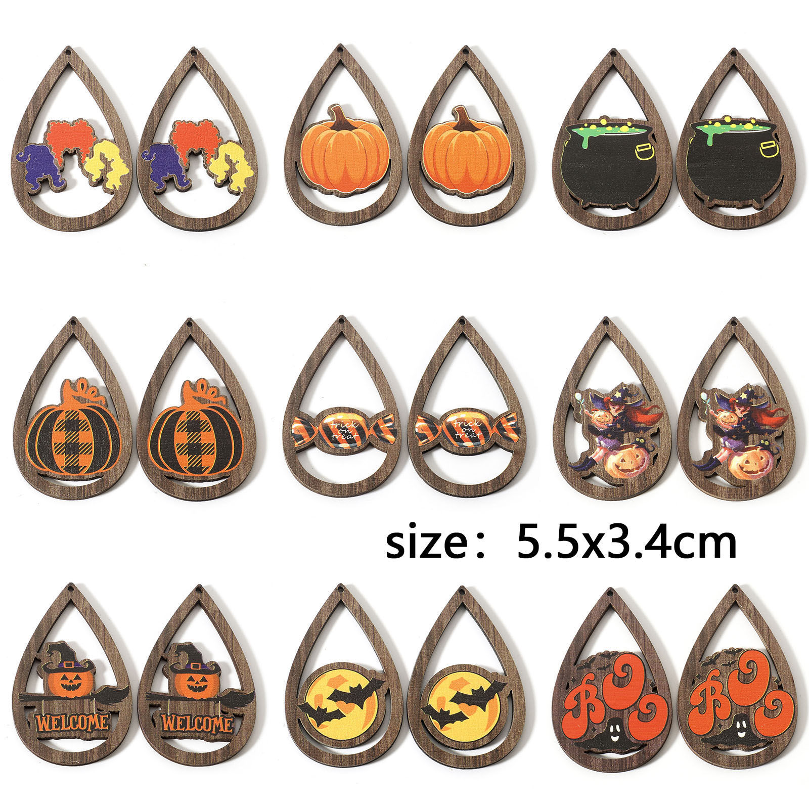 Immagine di Legno Halloween Ciondoli Multicolore Goccia 5.5cm x 3.4cm, 10 Pz