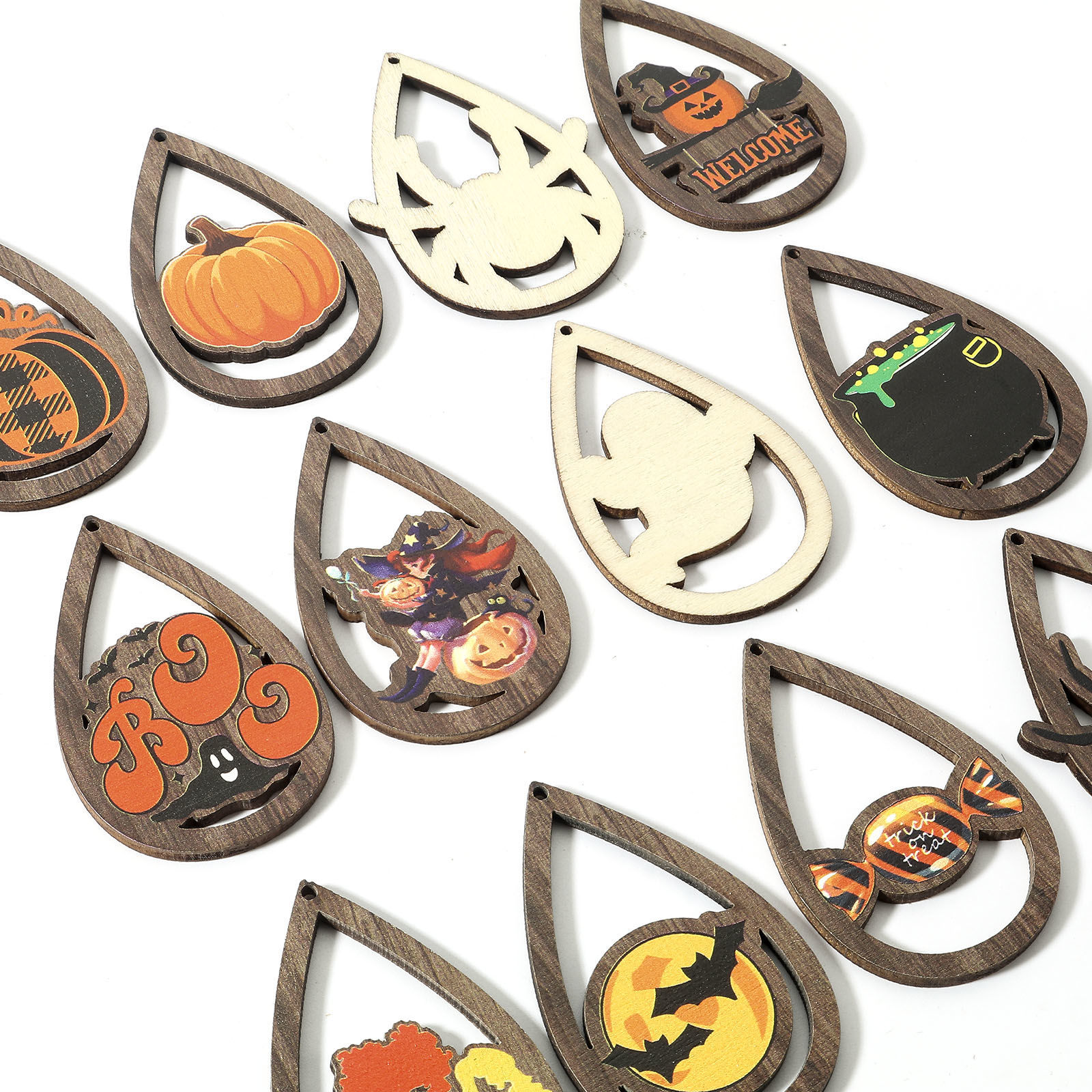 Immagine di Legno Halloween Ciondoli Multicolore Goccia 5.5cm x 3.4cm, 10 Pz