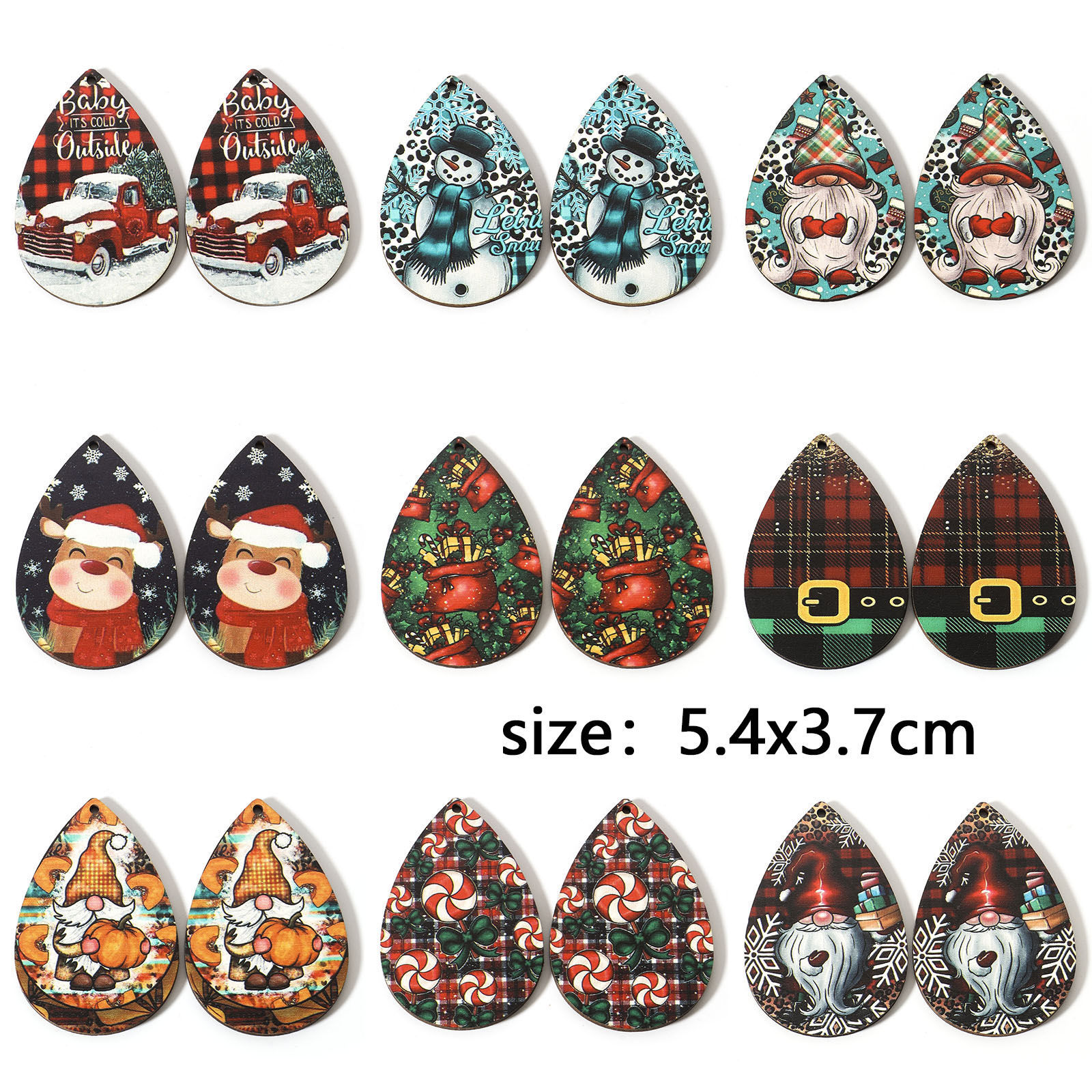 Immagine di Legno Natale Ciondoli Multicolore Goccia 5.4cm x 3.7cm, 10 Pz