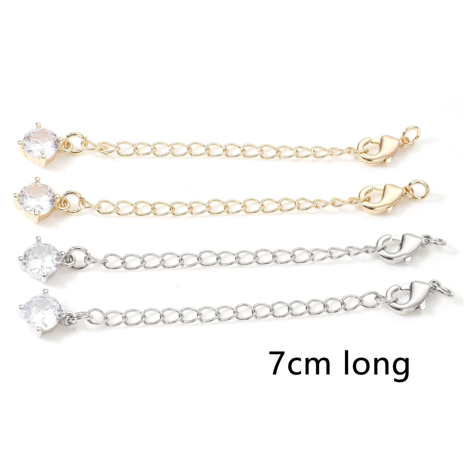 Picture of Brass Extender Chain Real Gold Plated With Lobster Claw Clasp Clear Cubic Zirconia 7cm(2 6/8") long