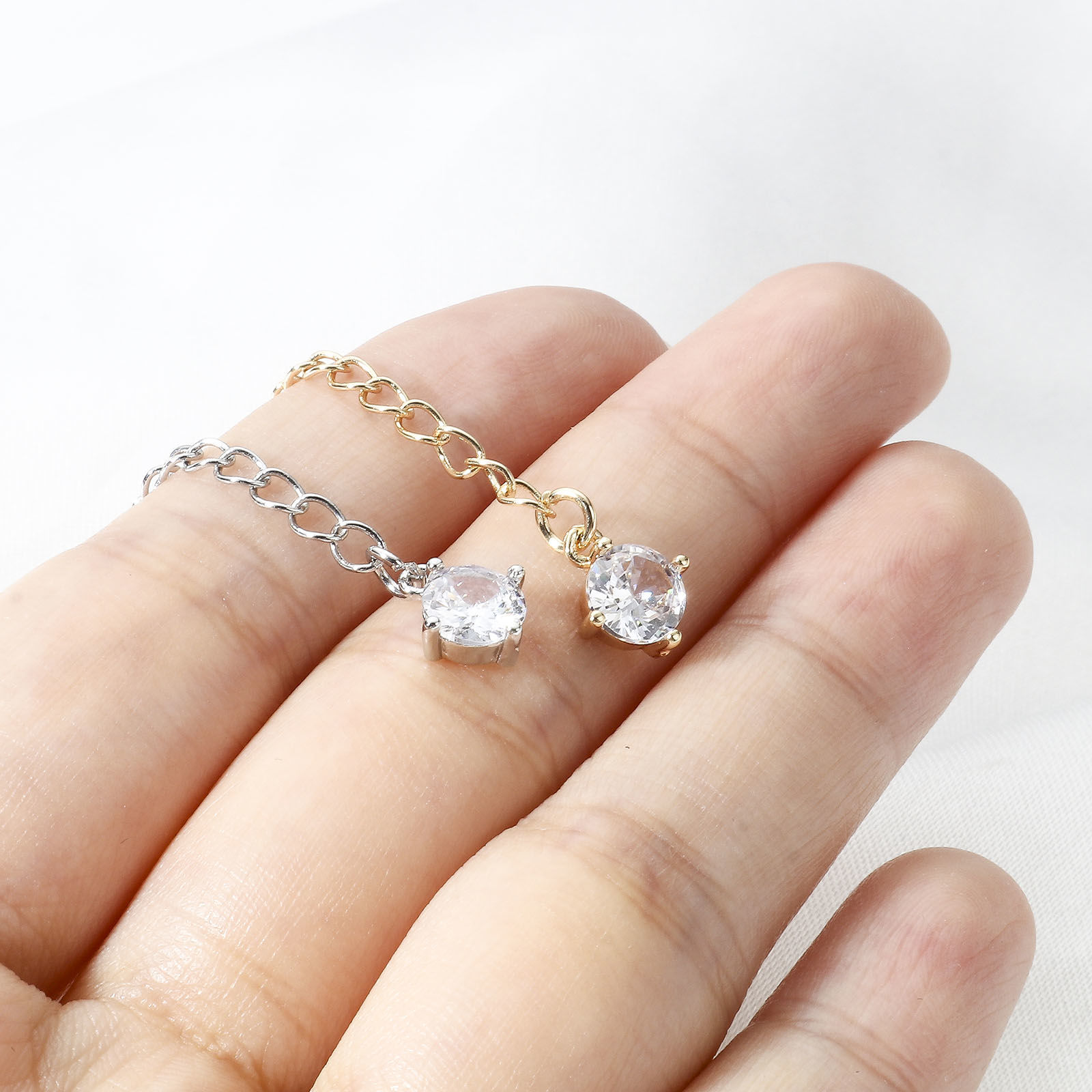Picture of Brass Extender Chain Real Gold Plated With Lobster Claw Clasp Clear Cubic Zirconia 7cm(2 6/8") long