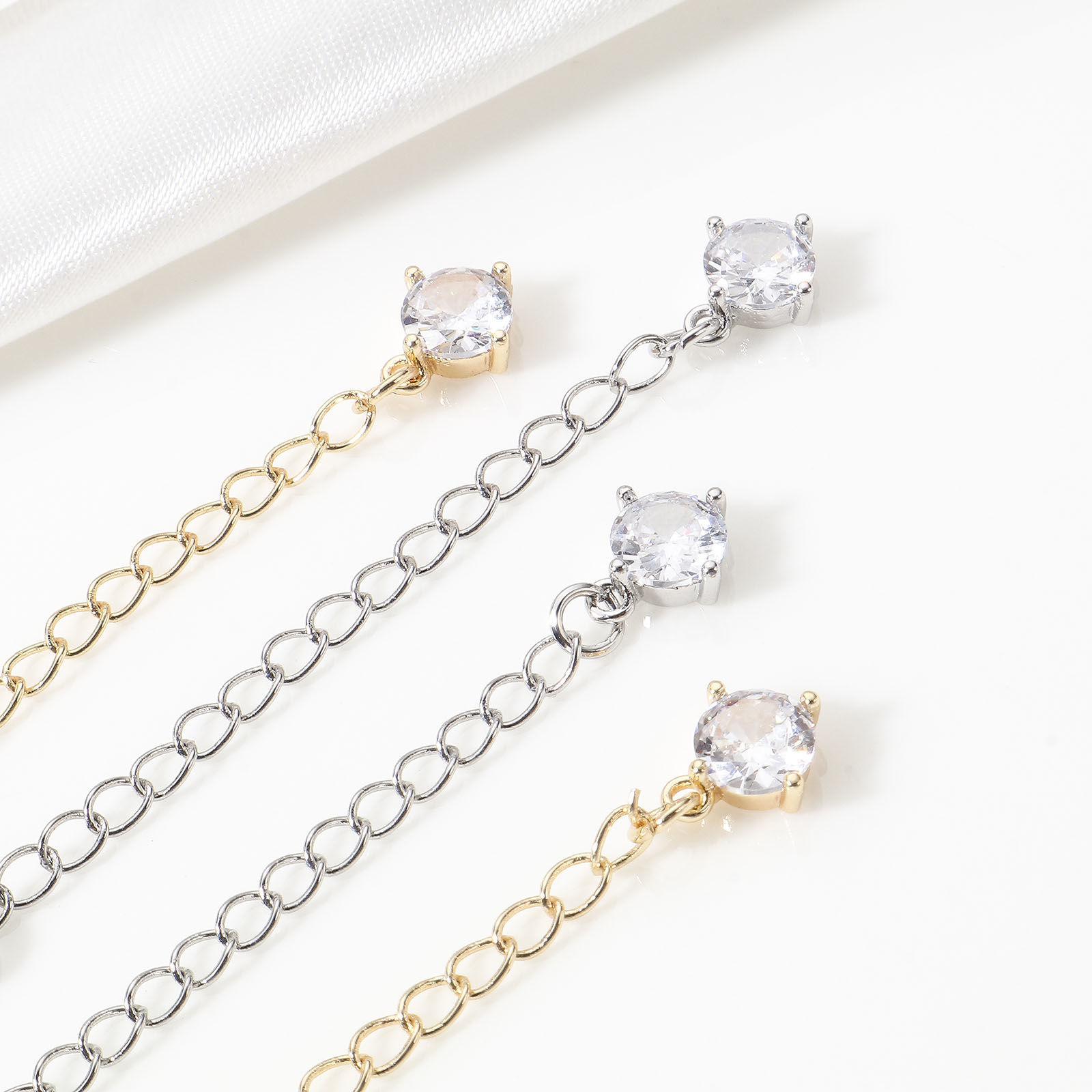 Picture of Brass Extender Chain Real Gold Plated With Lobster Claw Clasp Clear Cubic Zirconia 7cm(2 6/8") long