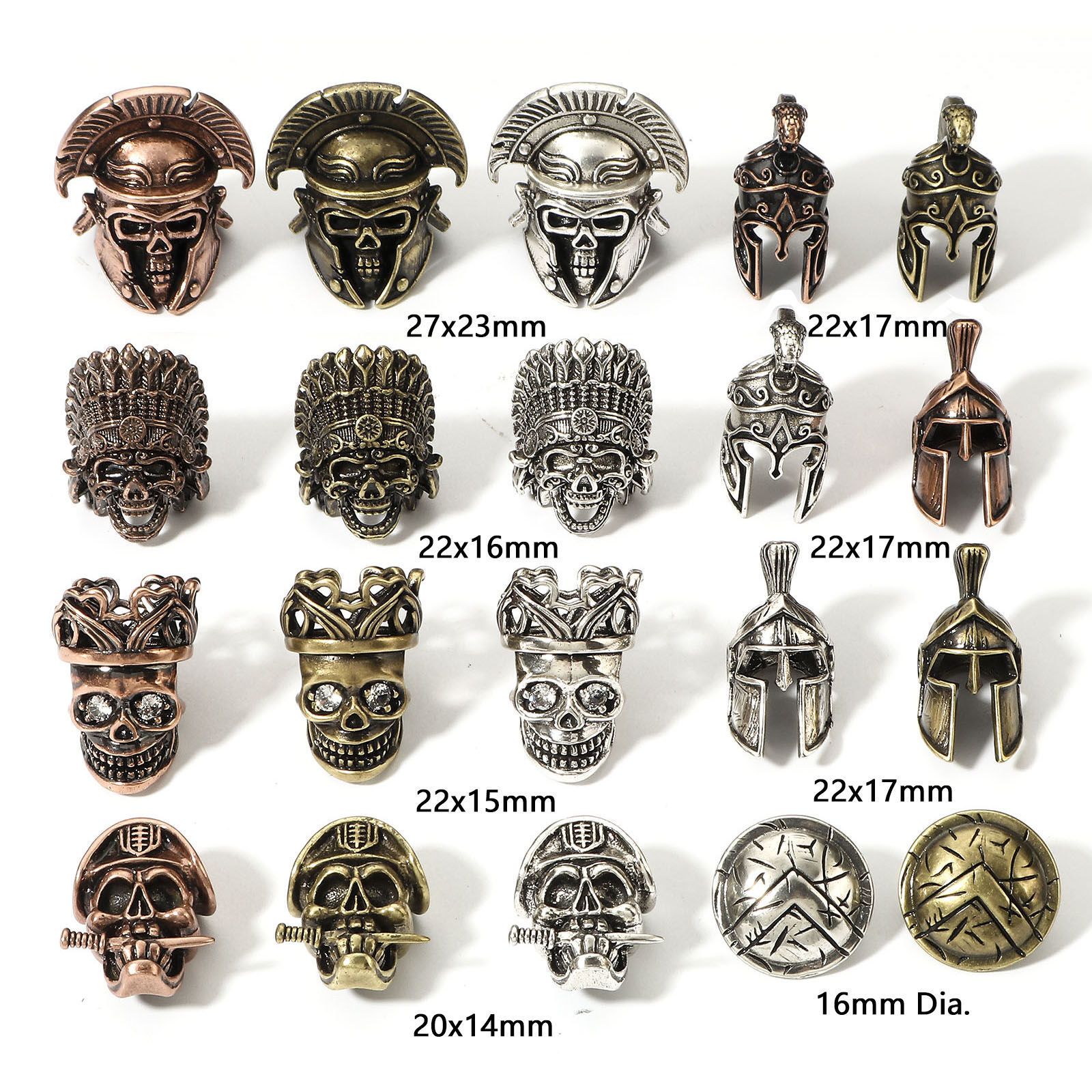 Bild von Messing Retro Abstandshalter Perlen für die DIY-Schmuckherstellung Bunt Skelett Schädel Helm 3D 1 Stück
