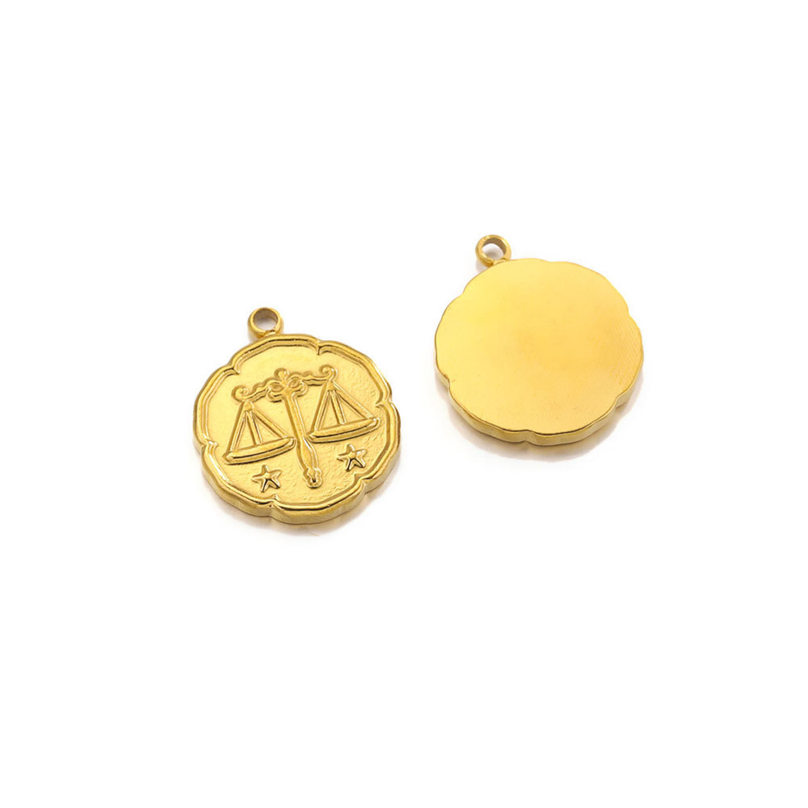 Picture of 304 Stainless Steel Charms 18K Gold Plated Round Disc Constellation 16mm x 19.5mm