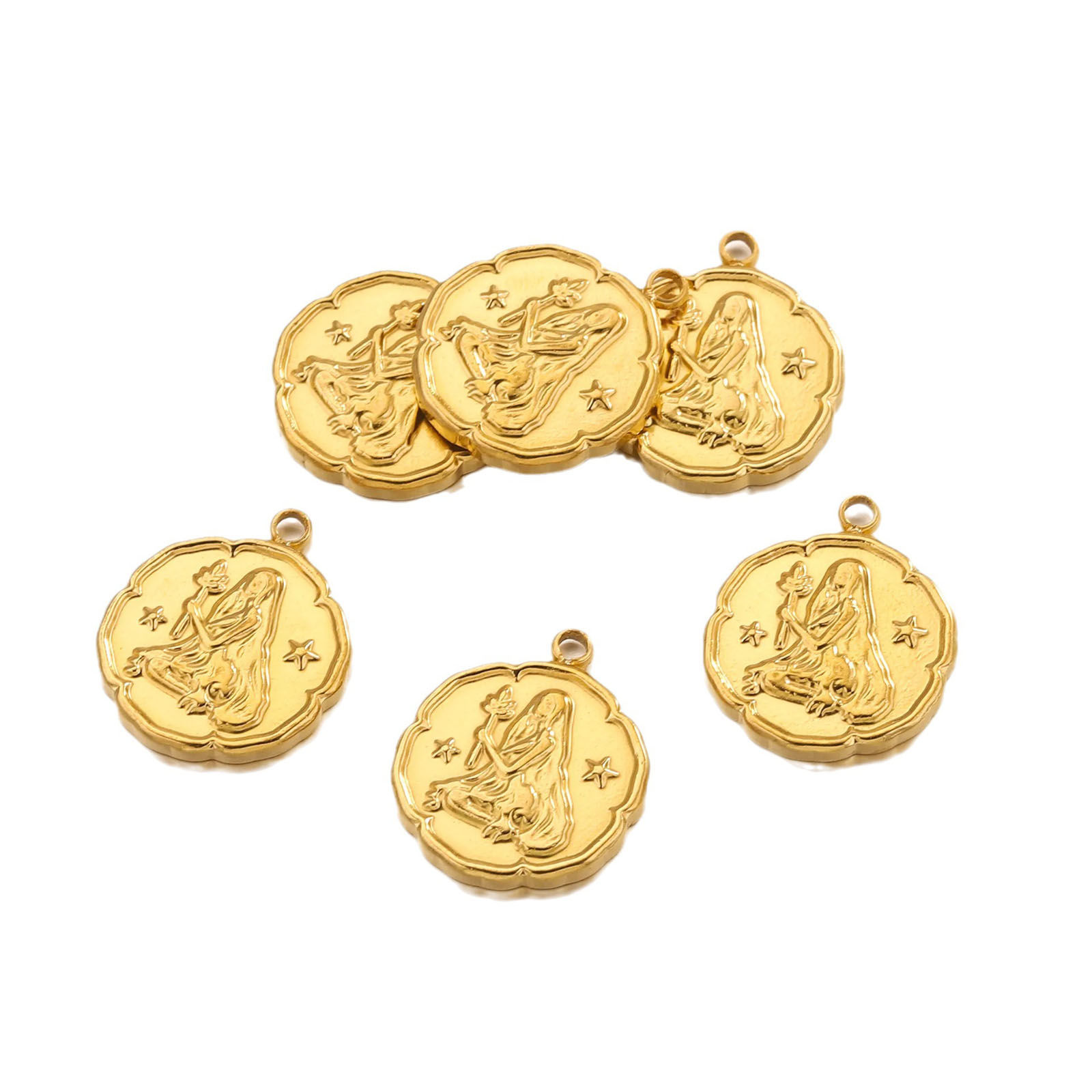 Picture of 304 Stainless Steel Charms 18K Gold Plated Round Disc Constellation 16mm x 19.5mm