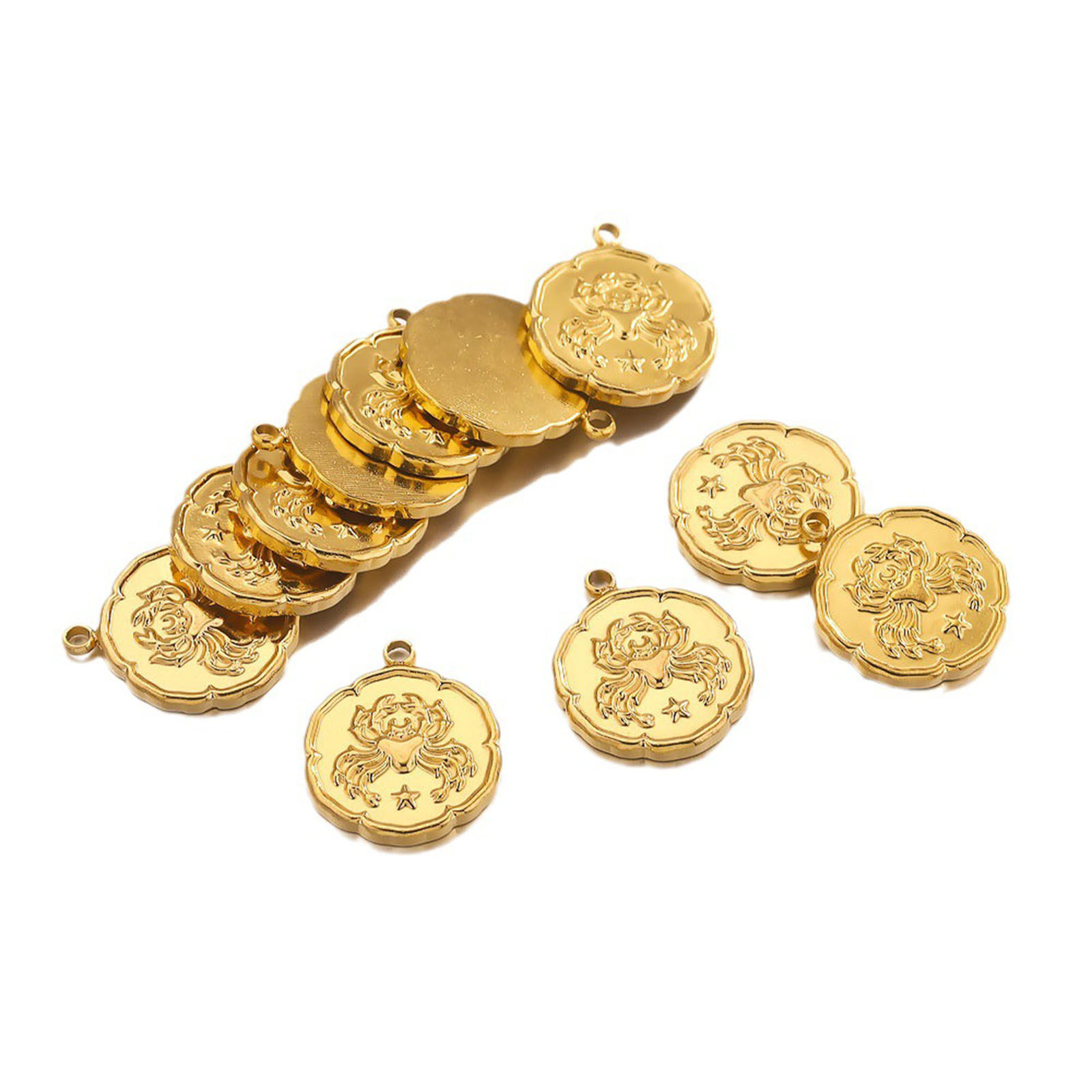Picture of 304 Stainless Steel Charms 18K Gold Plated Round Disc Constellation 16mm x 19.5mm